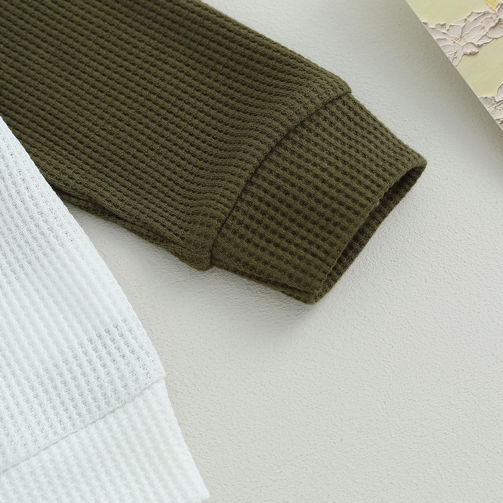 GGBNOMER Toddler Baby Boy Fall Clothes Waffle Contrast Color Sweatshirt Pants Sets Infant Winter Outfits 6 12 18 24 Months (Army Green, 12-18 Months)