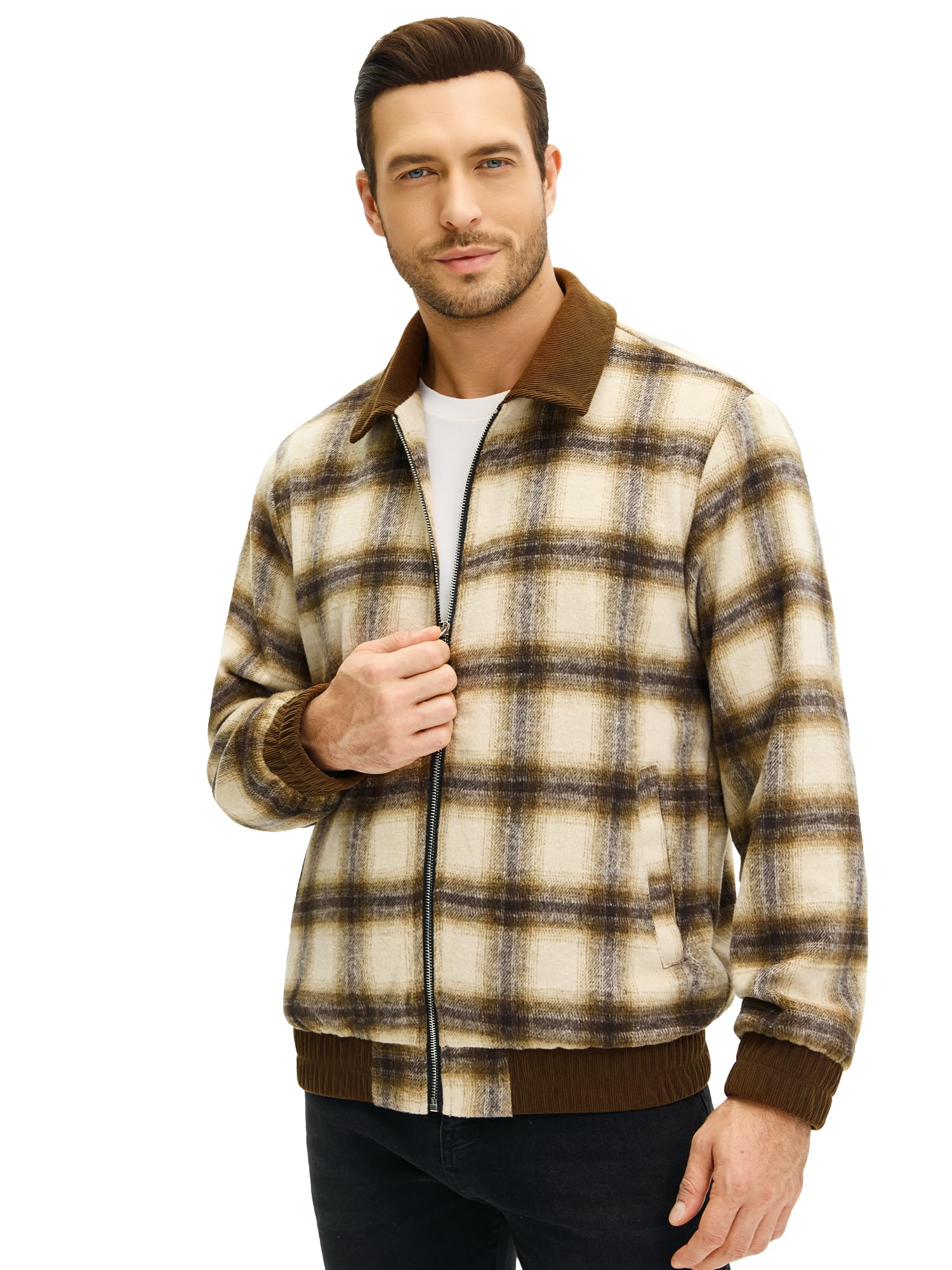 HOTake Men's Flannel Jackets Lightweight Fleece Jacket with Collar Small Brown