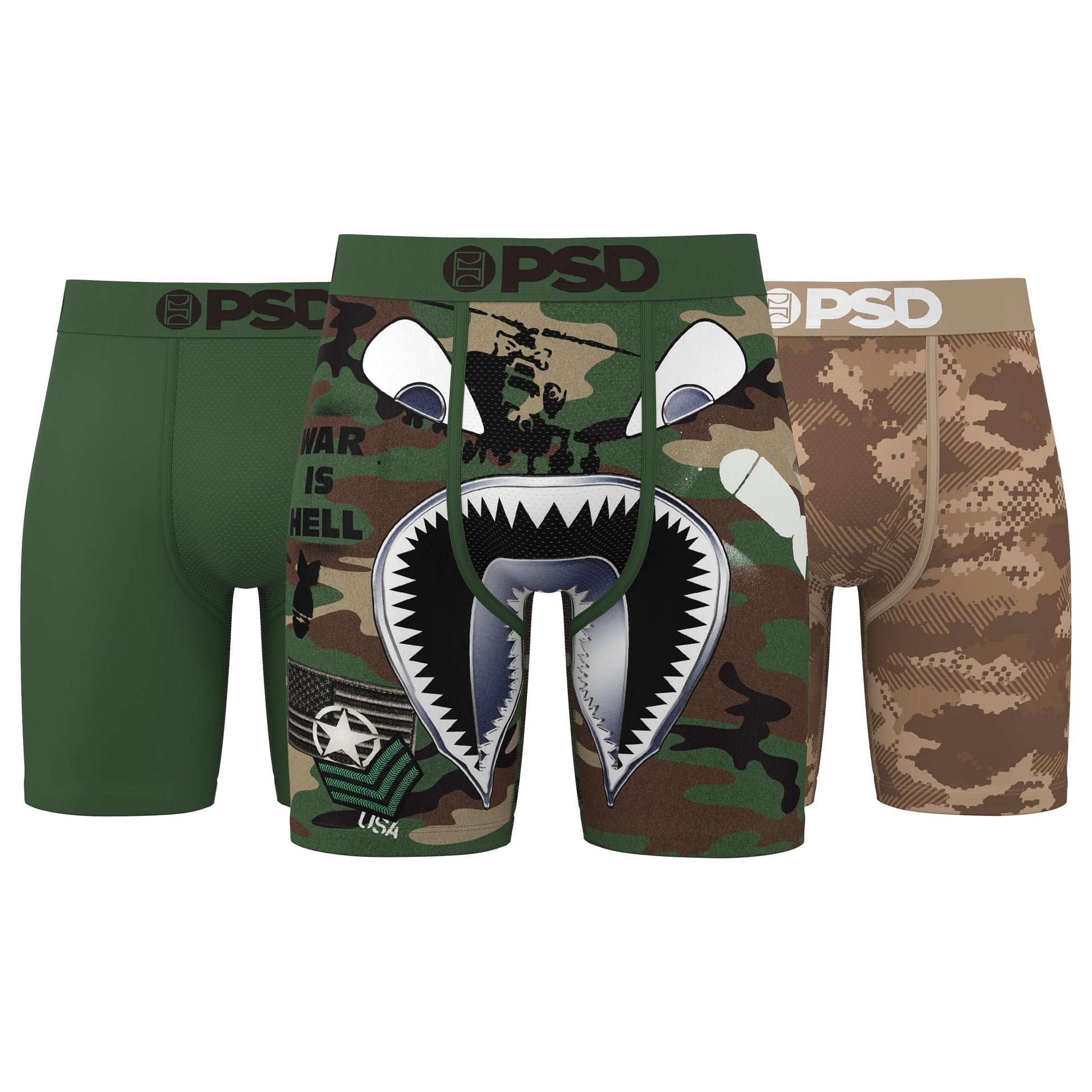 PSD Underwear Mens Boxer Briefs - Warface Militia 3 Pack, 7 Inch Inseam, Moisture-Wicking, Boxer Briefs for Men Pack, Size M