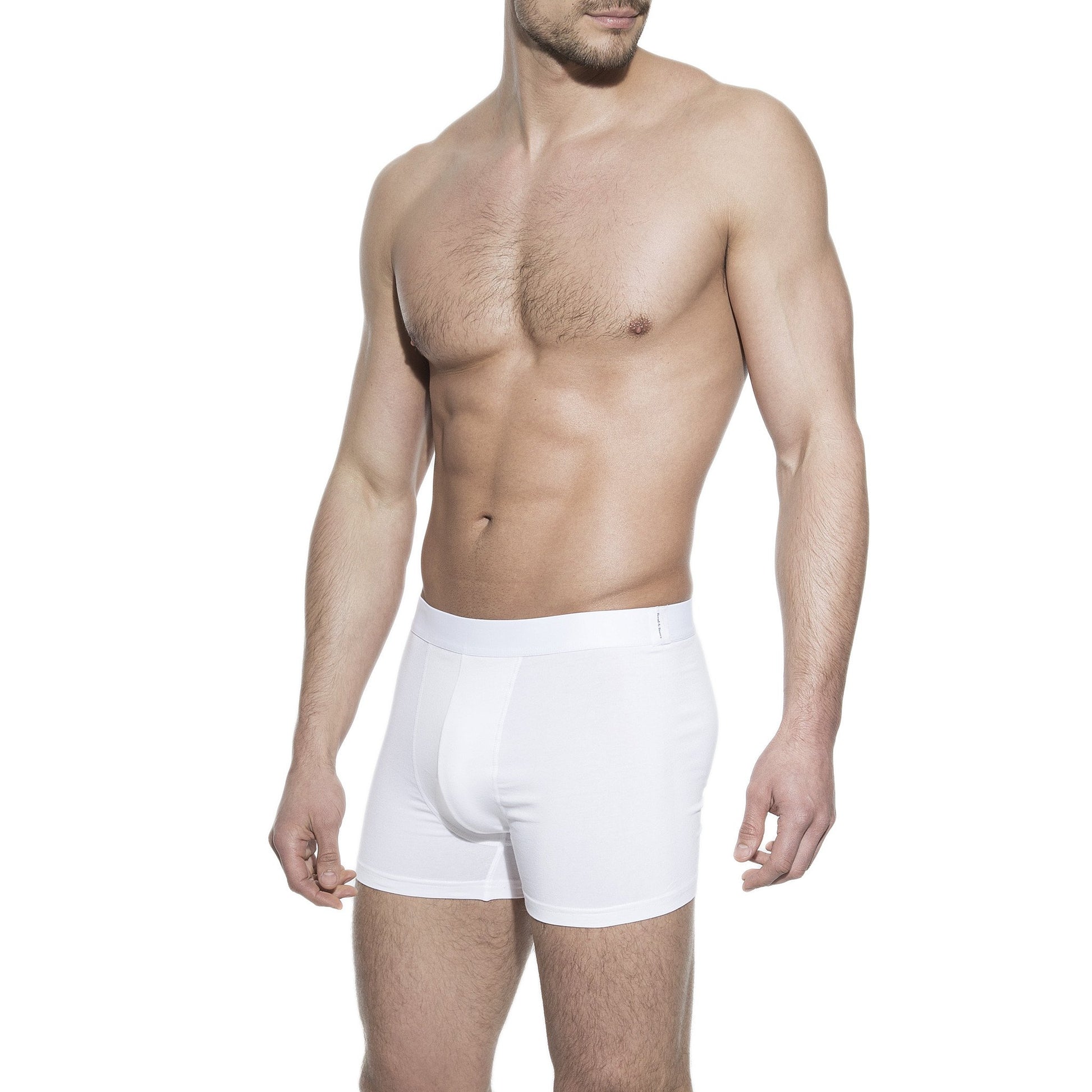 Bread and Boxers Men's Classic Stretchy Cotton Boxer Brief Underwear, Pack of 3, White, Large