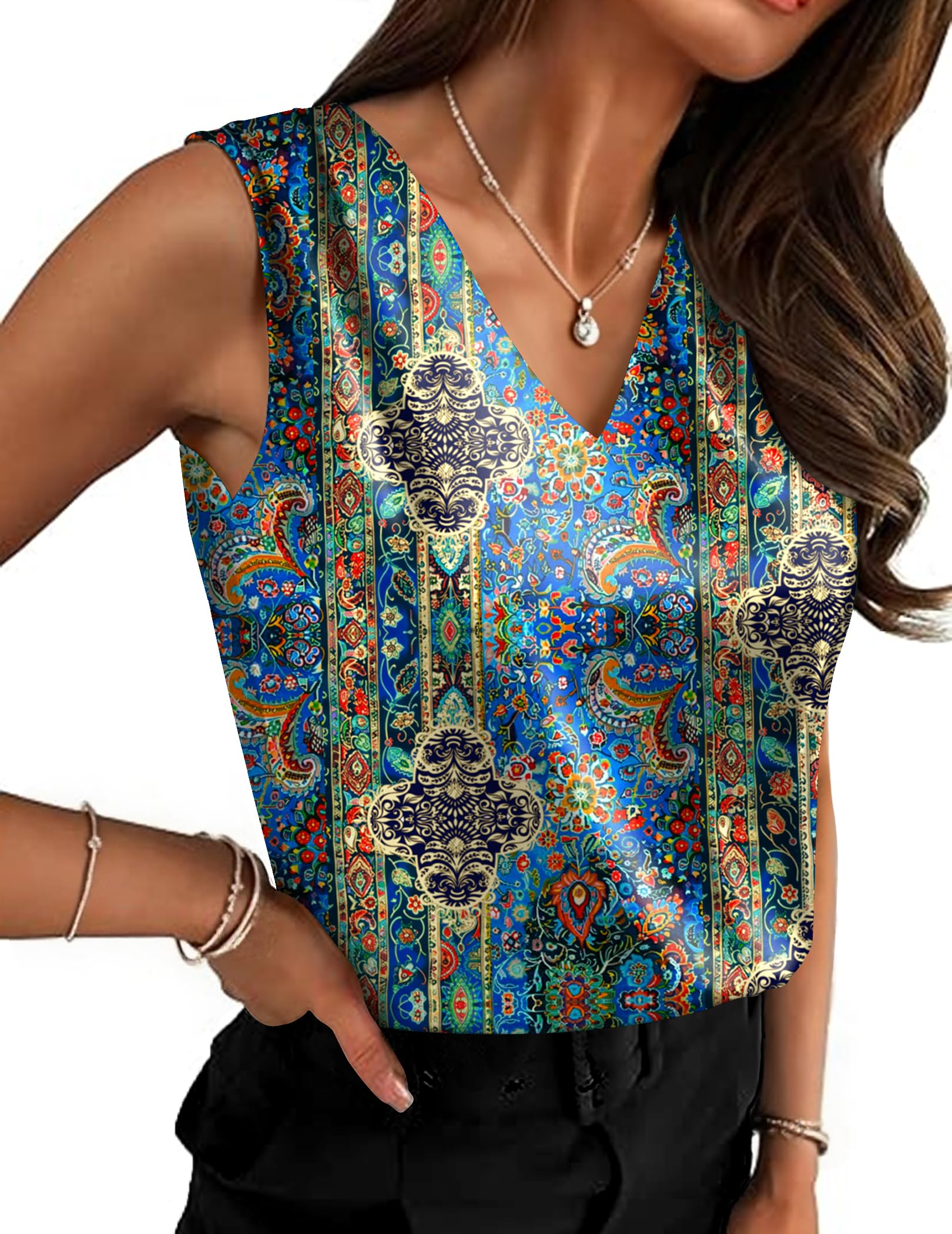 Zeagoo Business Casual Tops Silk Satin Tank Top Loose Fit Dressy Casual V Neck Camisole Office Tops for Women Work