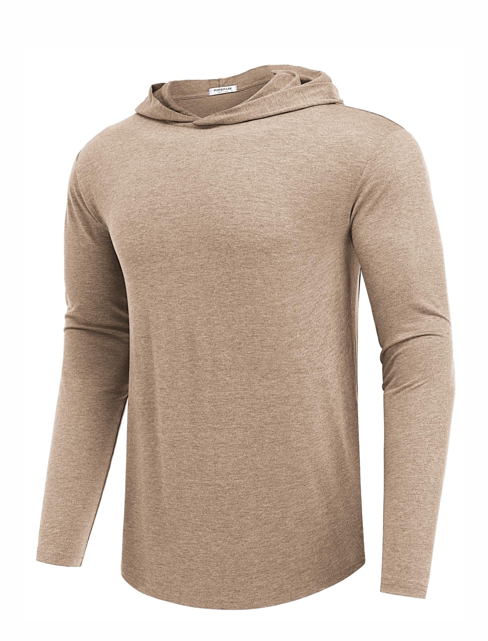 PINSPARK Men's Active Long Sleeve Hoodie Pullover Lightweight Sweatshirts Quick Dry Running Hiking Shirts Khaki
