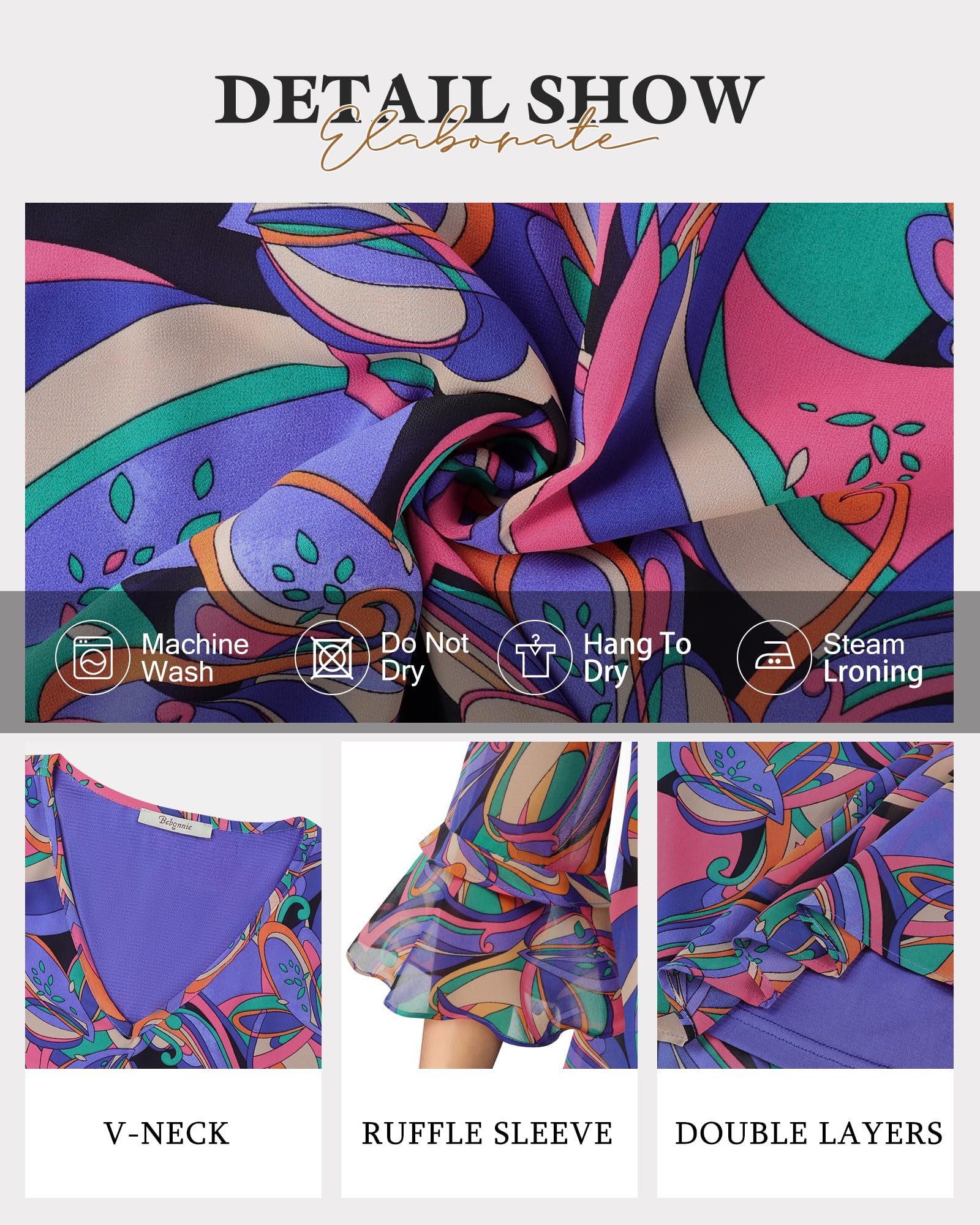 Bebonnie Dress Blouses for Women Elegant: Women's Work Blouses - Dressy Casual Tops Summer Chiffon Blouse Office Attire - Business Casual Tops for Women Plus Size Fancy Geometry M