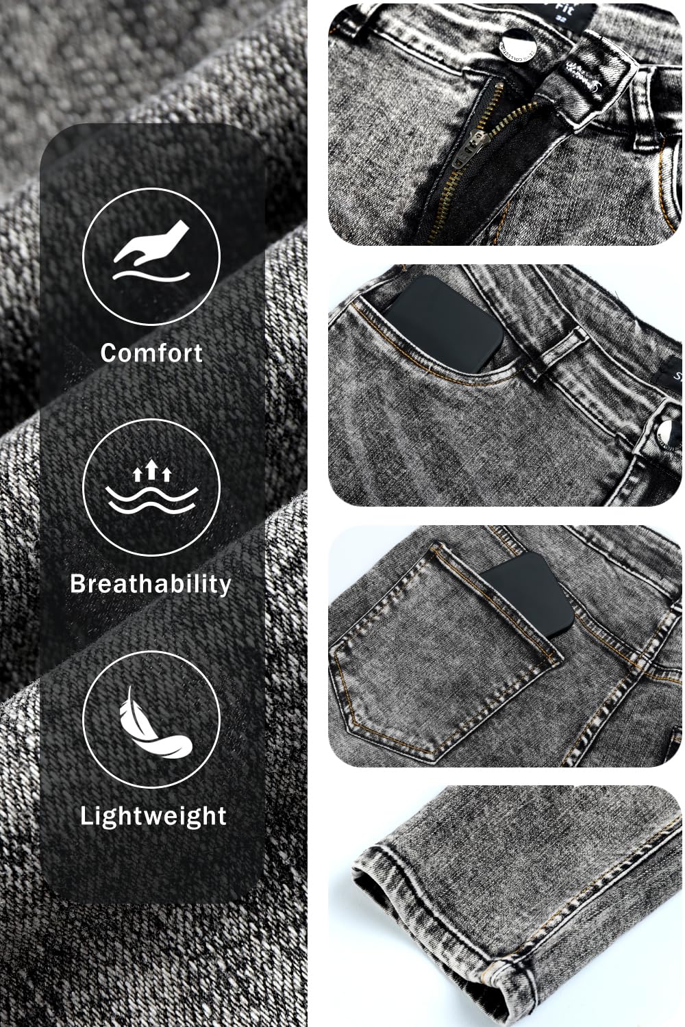 GINGTTO Mens Grey Jeans Slim Fit Stretch,Skinny Jeans Men Designer Casual Jeans for Men 32