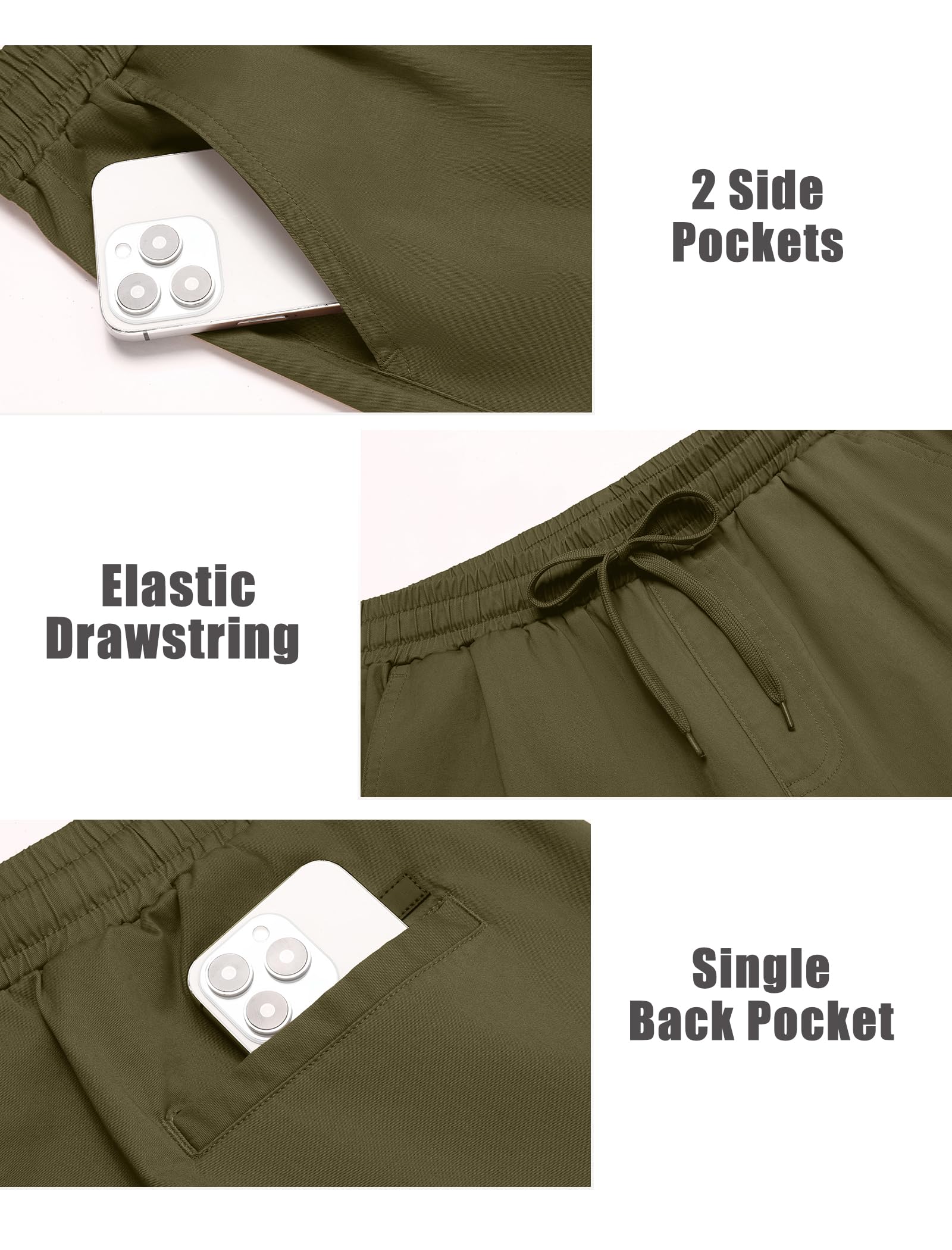 COOFANDY Mens Cotton Casual Pants Stretch Twill Jogger Pants Chino Cargo Hiking Drawstring Sweatpants with Pockets Army Green