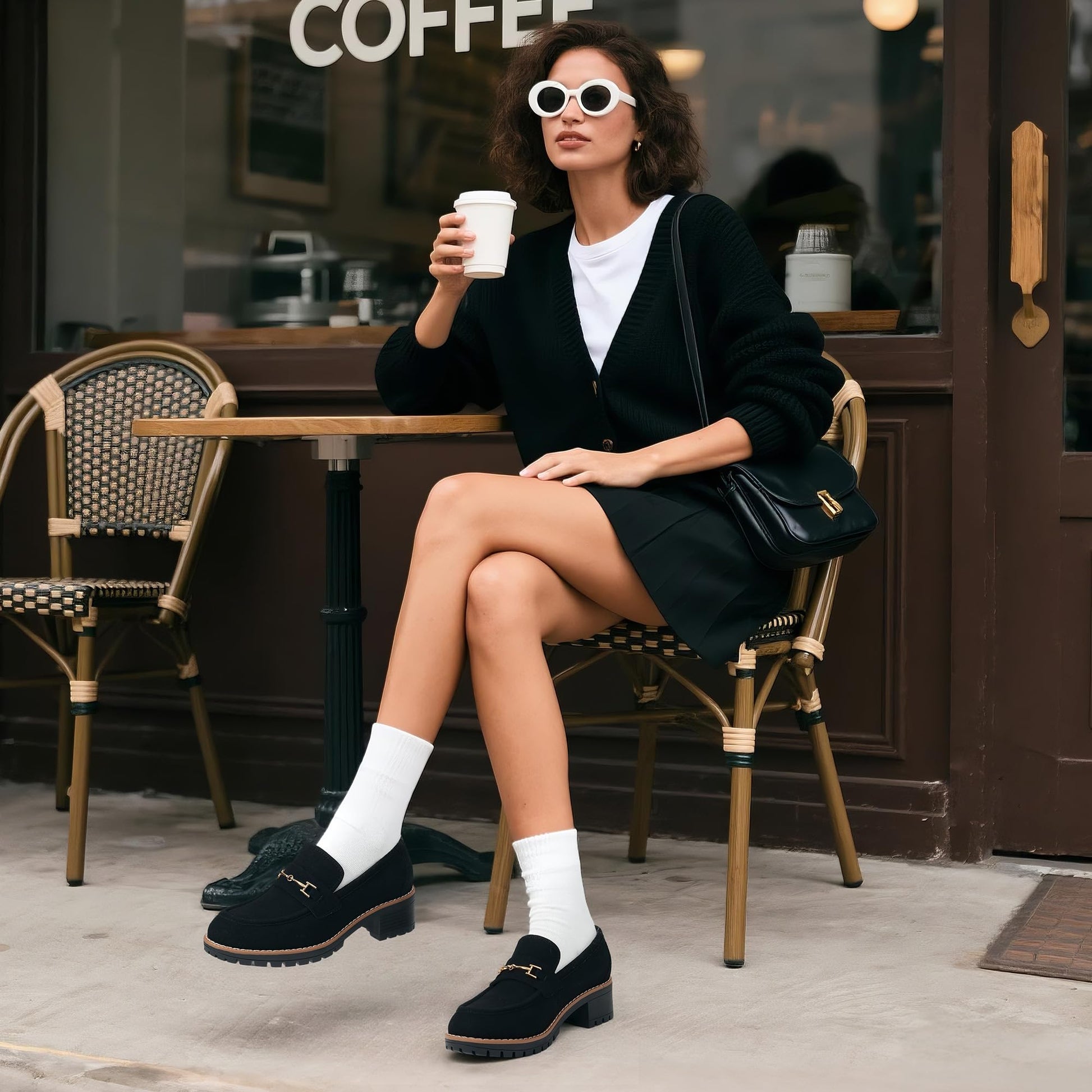 DREAM PAIRS Women's Chunky Loafers, Platform Comfortable Slip-On Dressy Business Casual Shoes,Size 6,All Black,SDLS2410W