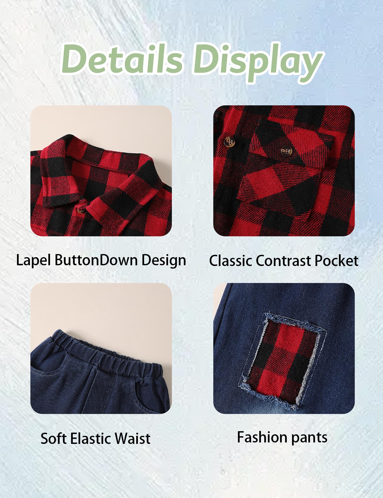 Tainmully Baby Boy's Clothing Plaid Shirt Jacket White T-shirt Top and Jeans Pants 3Pcs Boys Clothes 3T Winter Outfits