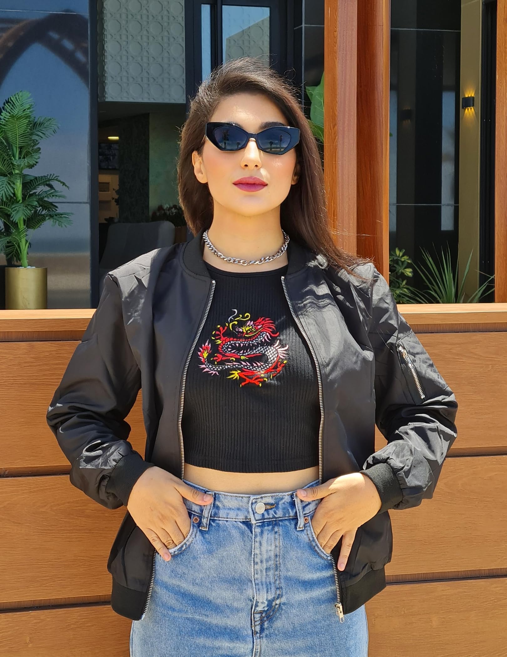 Zeagoo Womens Classic Quilted Jacket Short Bomber Jacket Coat, Black, Medium