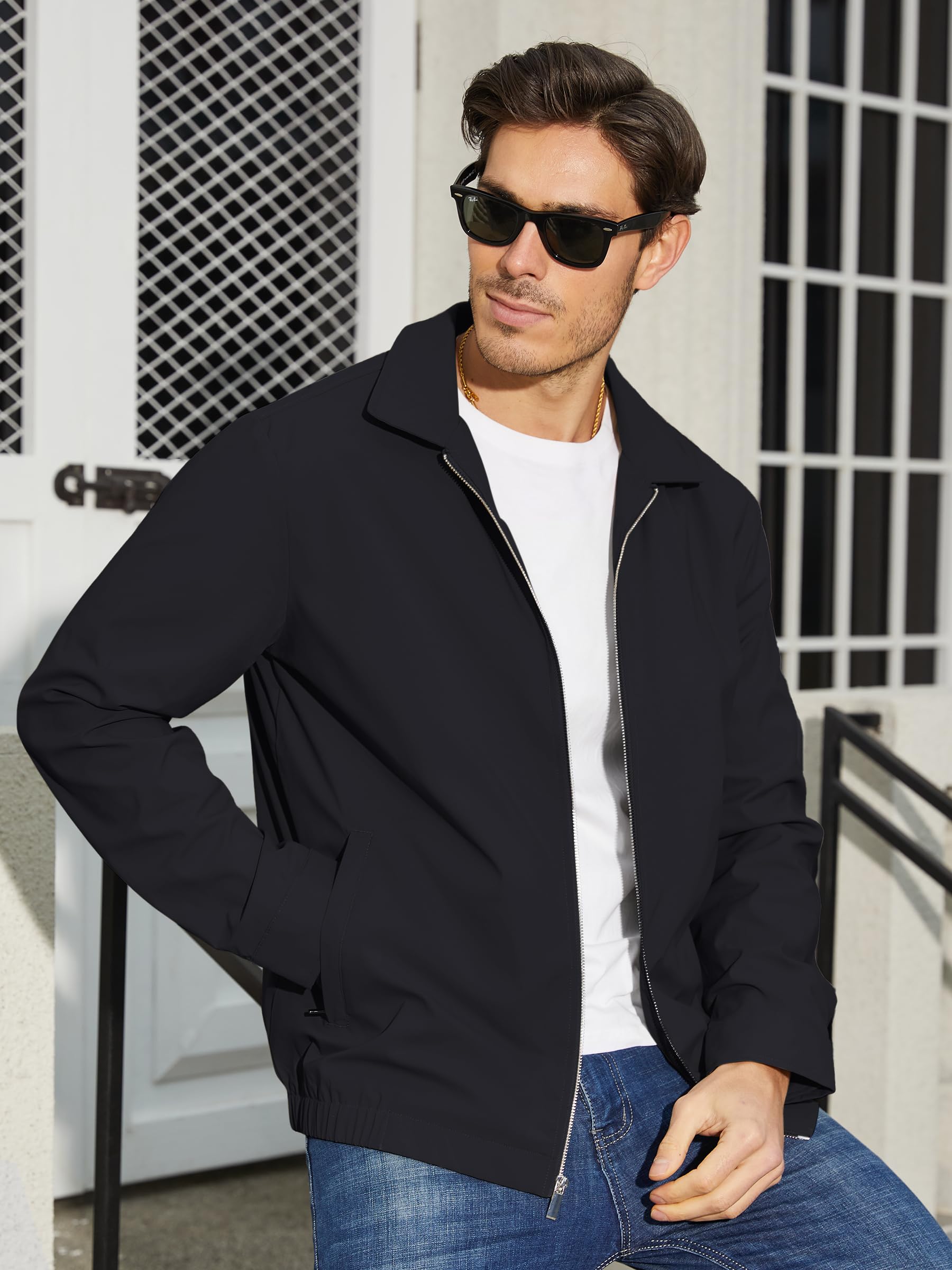 TACVASEN Mens Jacket Lightweight Windbreaker Jacket Business Casual Stylish Zip Up Work Coat for Fall and Spring Black