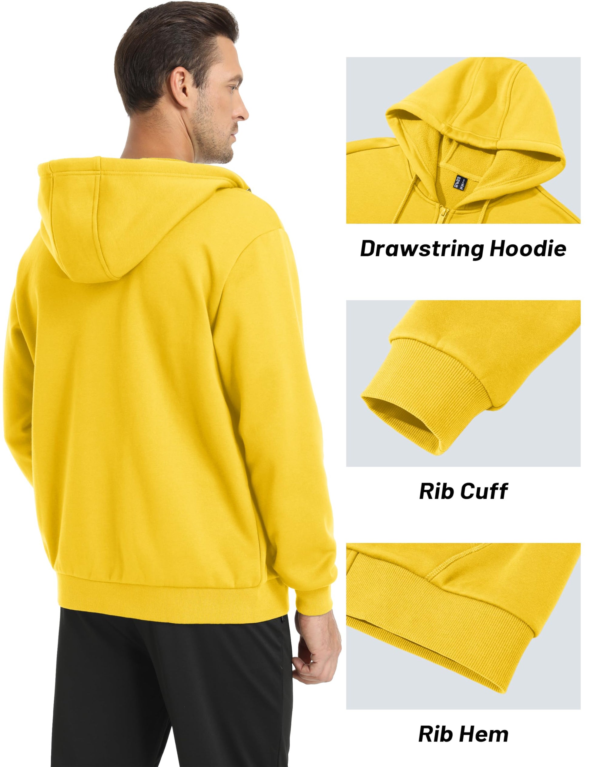 MAGCOMSEN Mens Zipper Hoodies Fashion Polar Fleece Jacket Lightweight Winter Pullover Cotton Full Zip Hooded Jacket for Men Yellow S