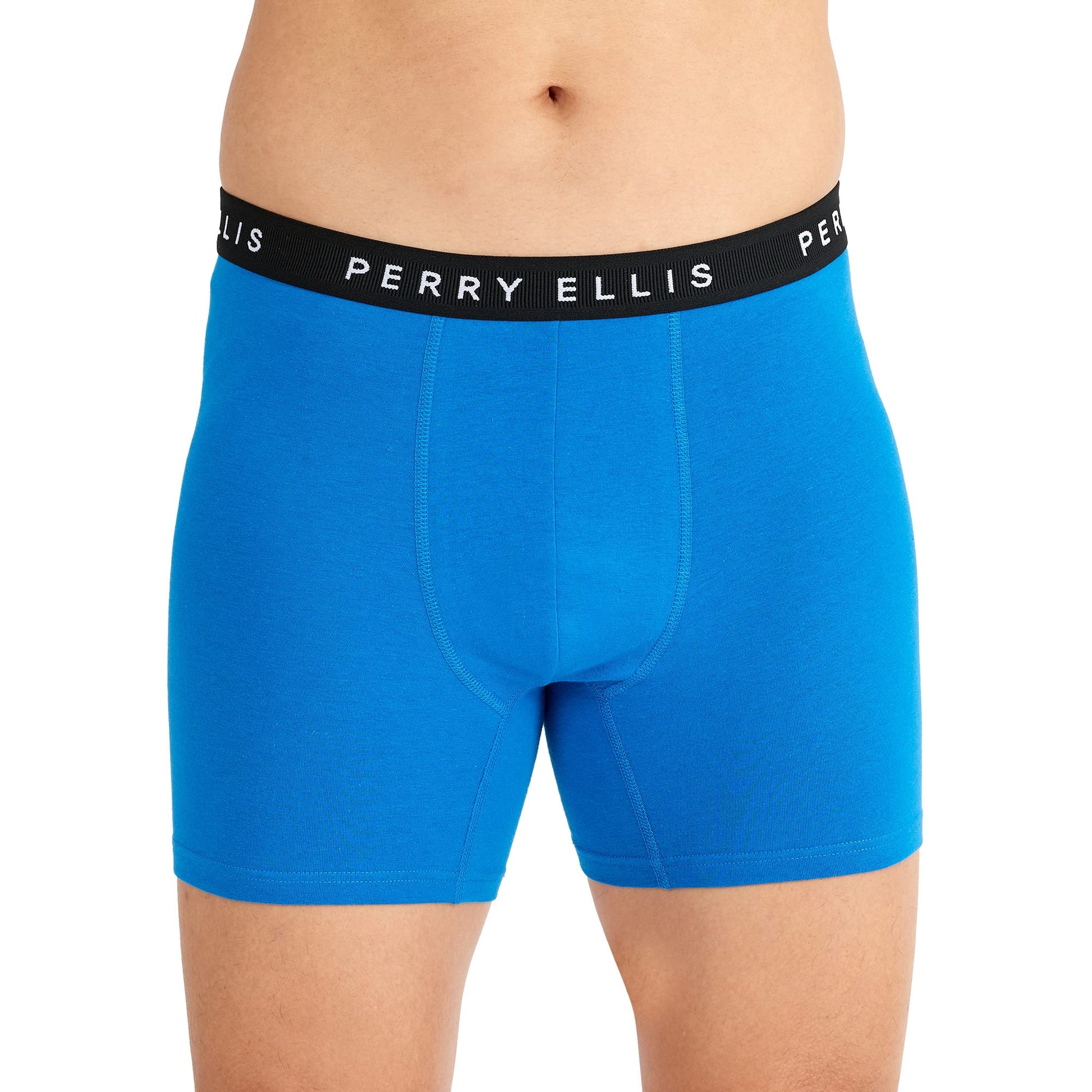 Perry Ellis Men's Cotton Stretch Boxer Briefs, Tagless, No Roll Waistband, 5 Pack, Magnet/Classic Blue/Sulphur Spring/Black Stripe/Black Beauty