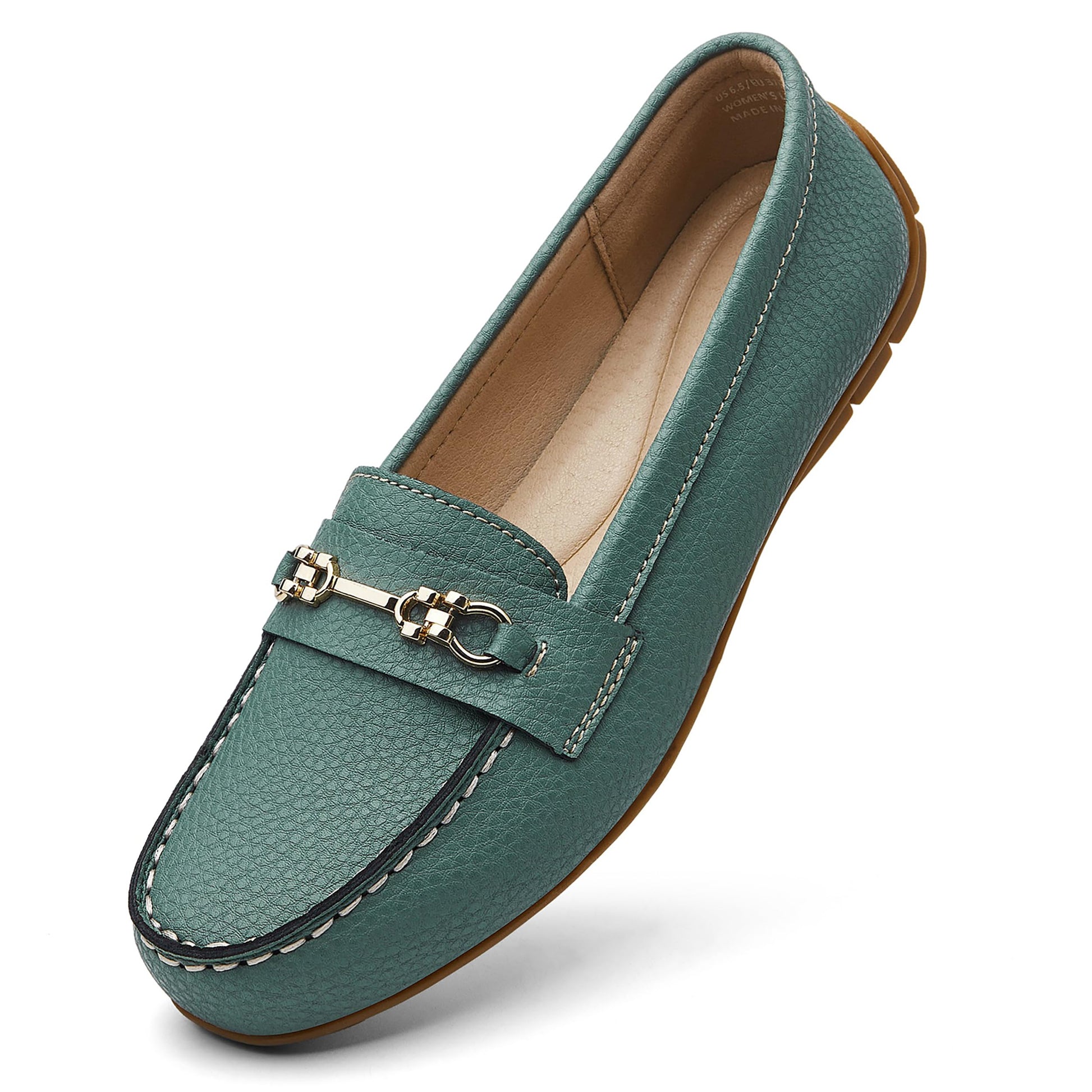 KORDAL Women's Comfortable & Lightweight Green Leather Loafers Slip-Ons Driving Mocs Walking Shoes Cute Business Casual Dress Shoes Work Flats for Women 7.5 M US