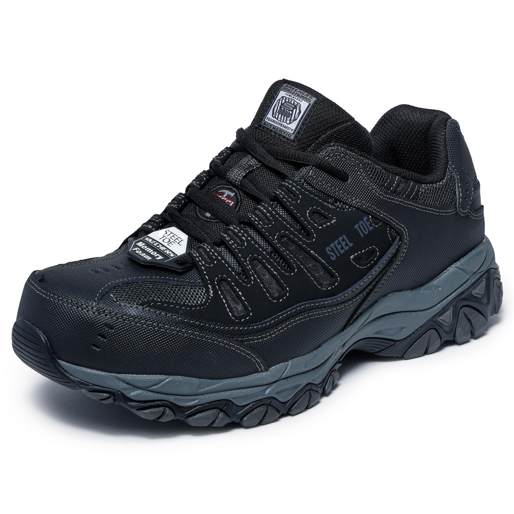 Skechers Men's Cankton Steel Toe Construction Shoe – Electrical Hazard Rated, Memory Foam, Black/Charcoal, 13 Wide