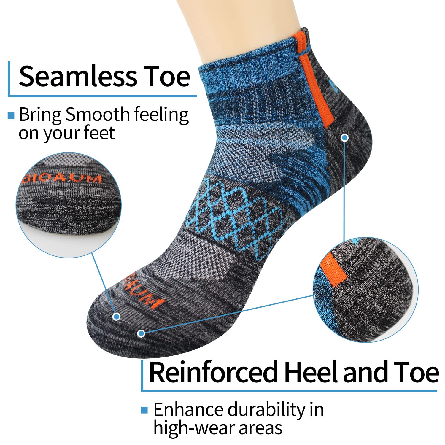 BIOAUM Men's Atheltic Socks Size 10-13 - 6 Pairs Cotton Quarter Socks for Running