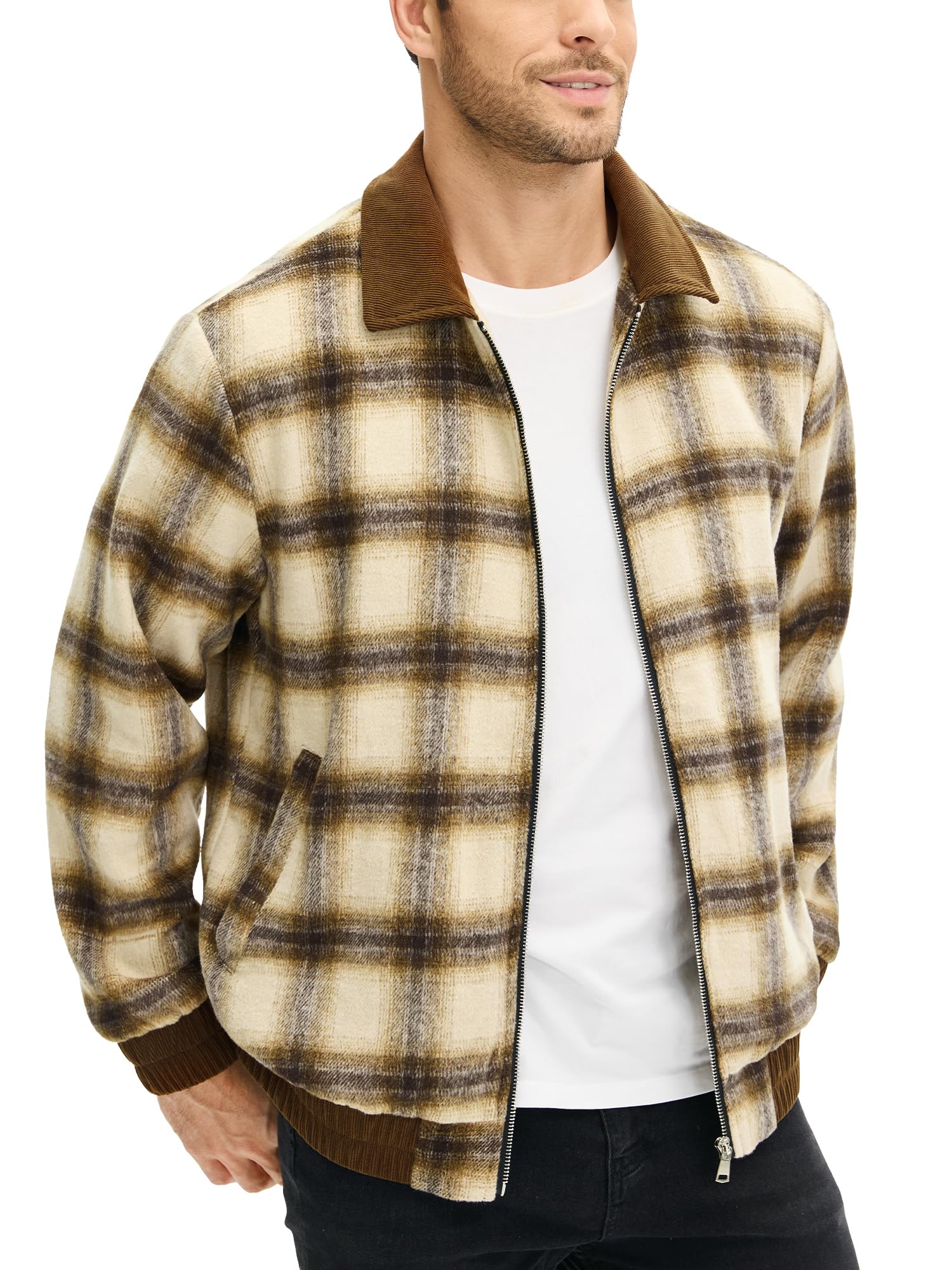 HOTake Men's Flannel Jackets Lightweight Fleece Jacket with Collar Small Brown