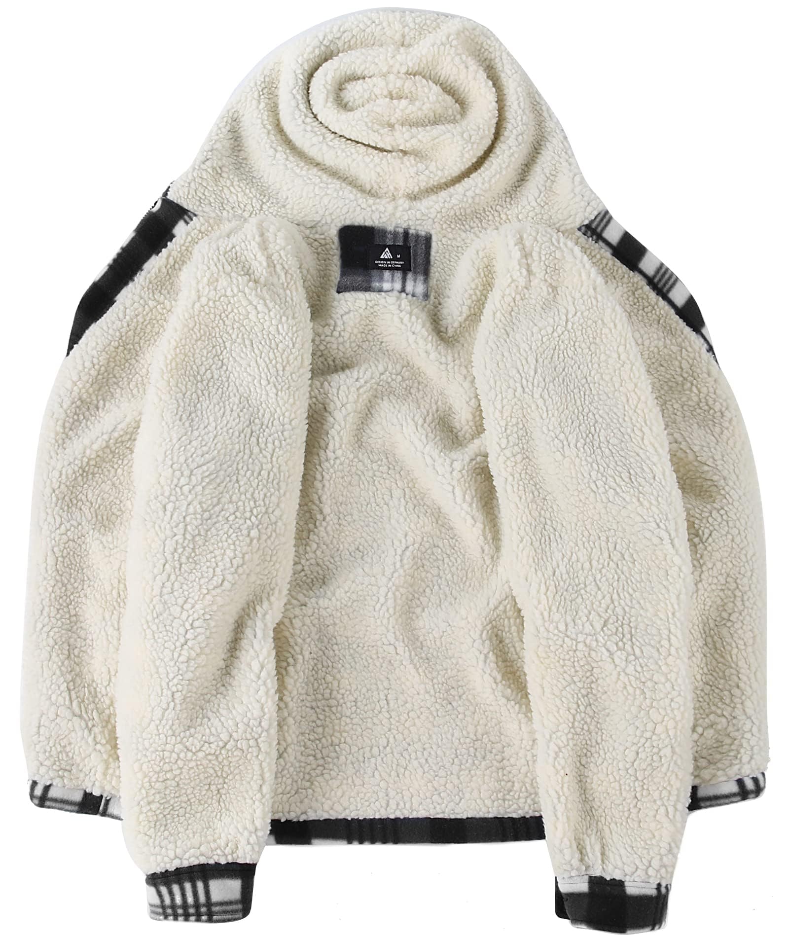 SCODI Men's Flannel Shirt Jacket Fleece Sherpa Lined Plaid Jackets Coat Full Zip Up Hoodie Winter Outwear Black White Large