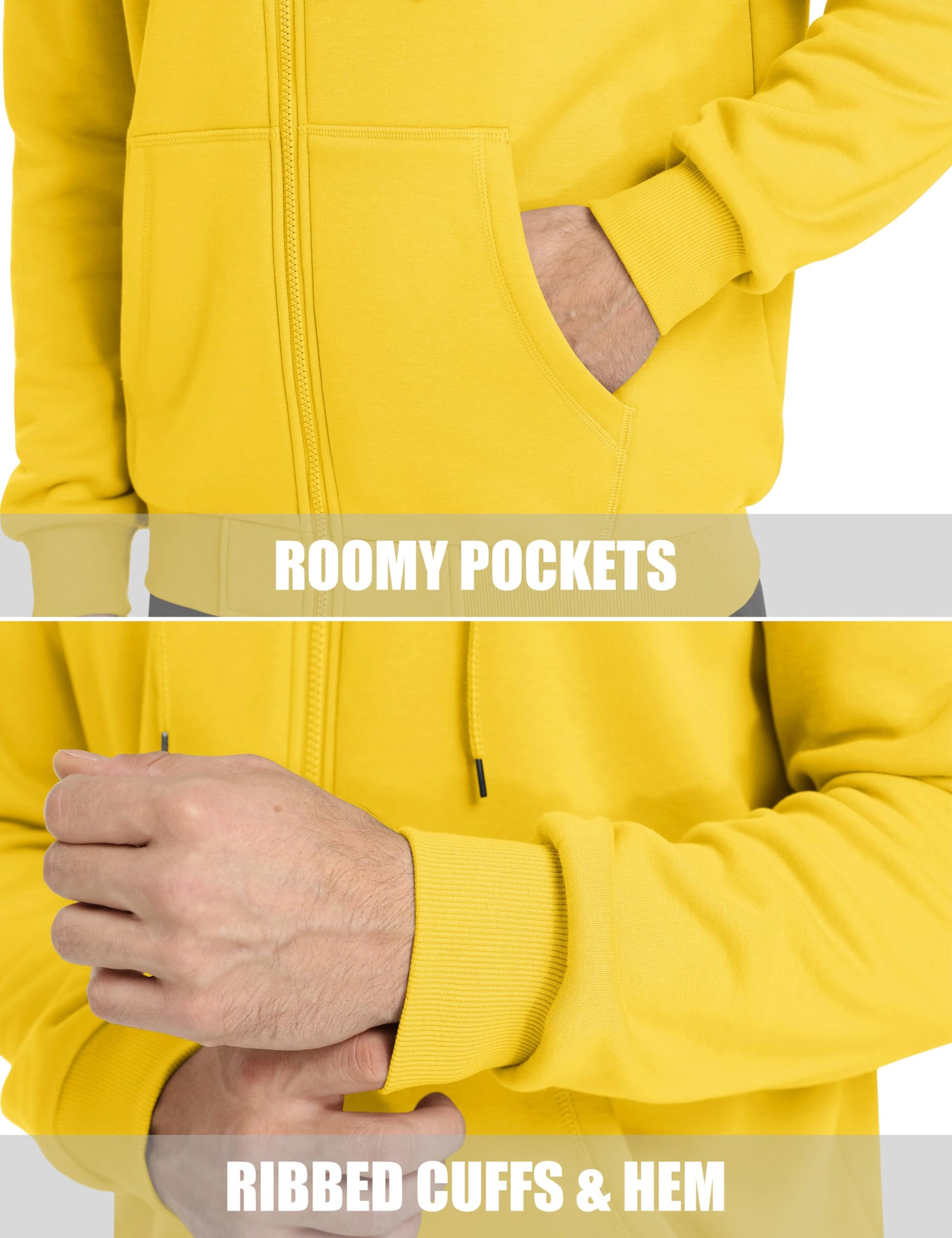 MAGCOMSEN Mens Zipper Hoodies Fashion Polar Fleece Jacket Lightweight Winter Pullover Cotton Full Zip Hooded Jacket for Men Yellow S