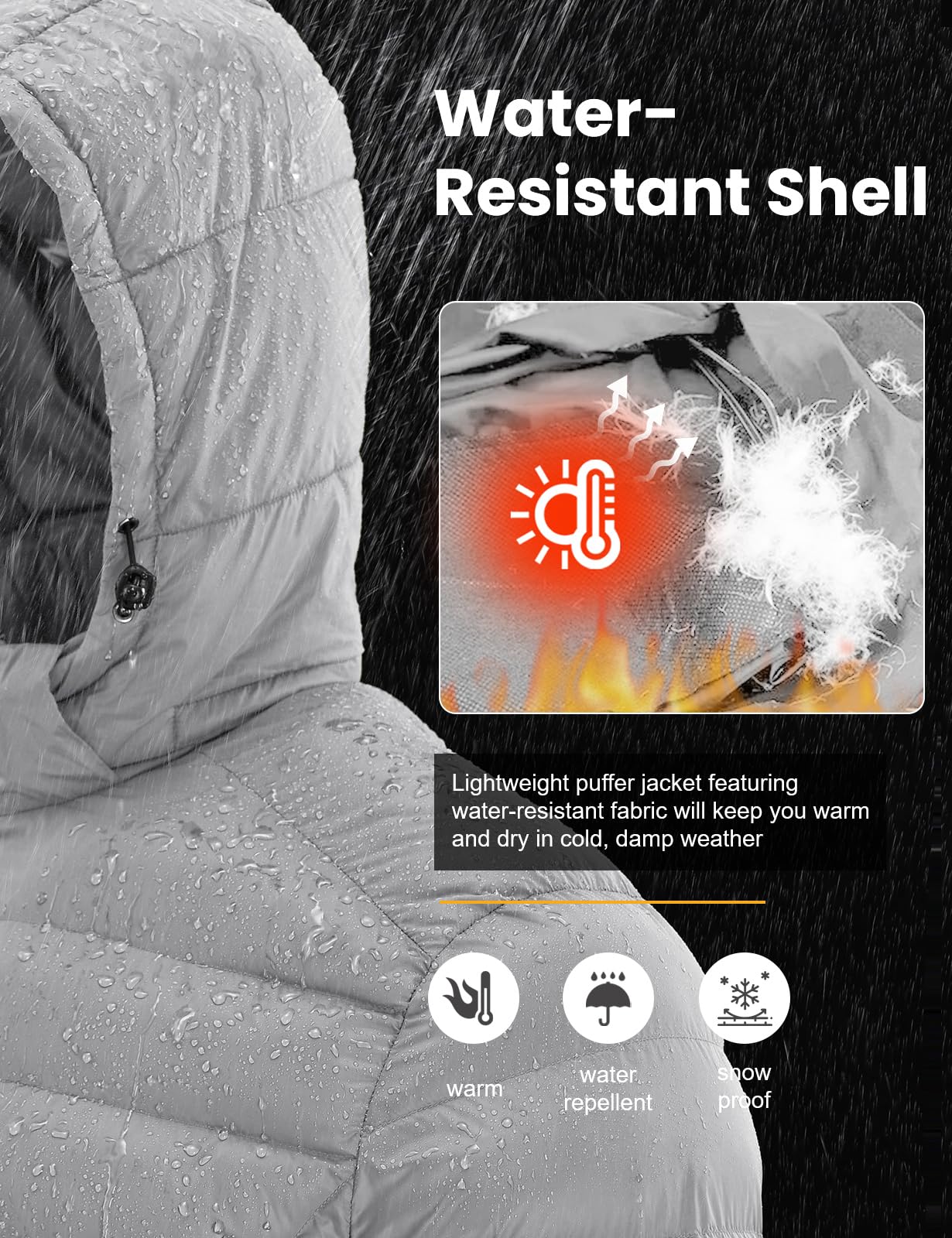 TBMPOY Men's Lightweight Puffer Down Jackets Detachable Hood Water-Resistant Winter Coat Hooded Insulated for Travel Ski Light Grey L