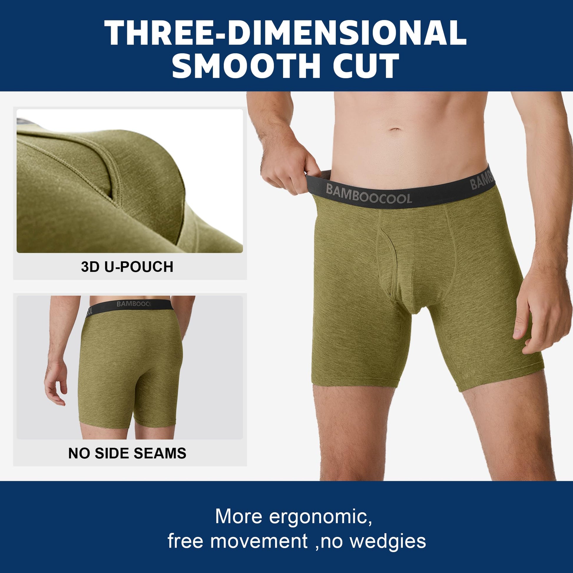 BAMBOO COOL Men's Underwear Breathable Boxer Briefs with Fly Moisture-Wicking Lightweight Underwear