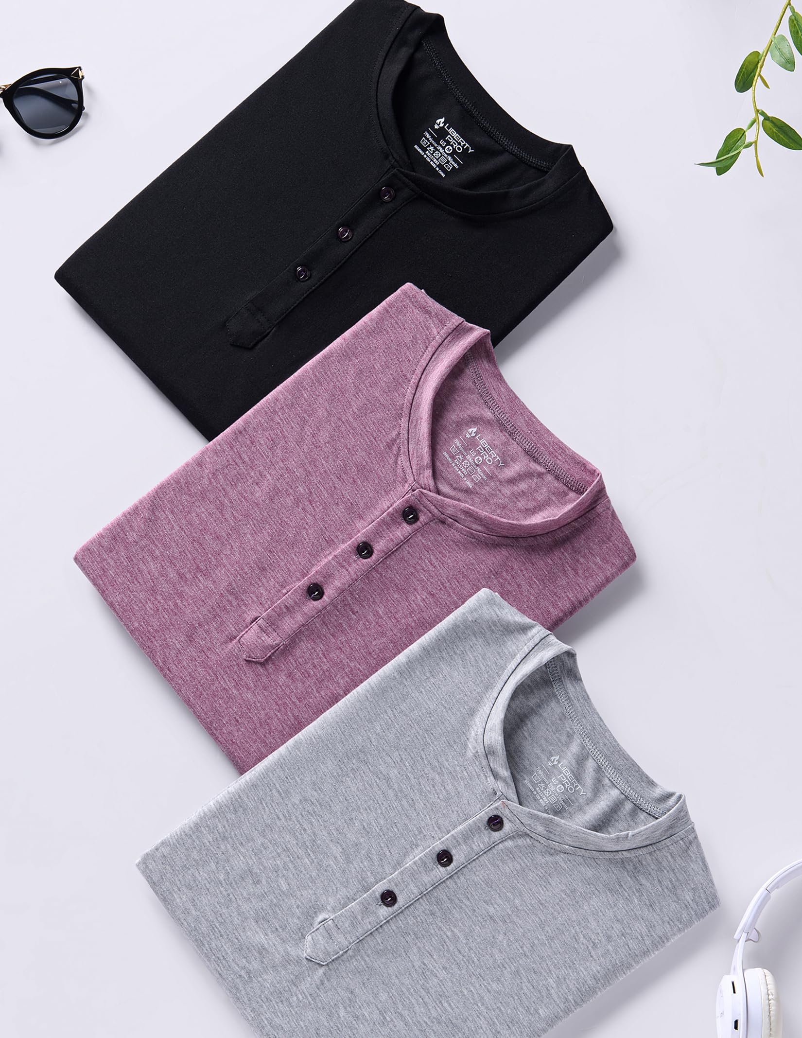 3 Pack: Casual Short Sleeve Henley Shirts for Men, Relaxed Fit Summer T Shirts Basic Tees Athleisure Wear (Set 3, Large)