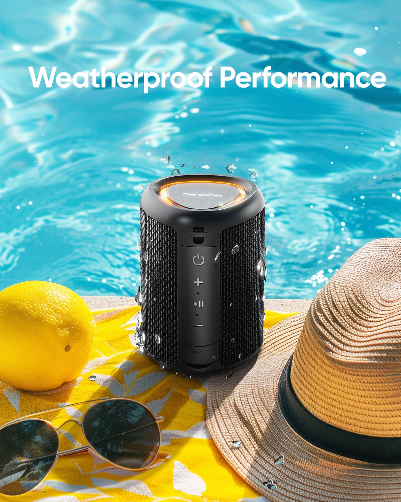 Portable Bluetooth Speaker with Lights, Stocking Stuffers, Powerful Crystal Clear Sound, IPX5 Waterproof, All Day Playtime, BT 5.3, TWS Paring, Small Wireless Speaker for Outdoor, White Elephant Gifts