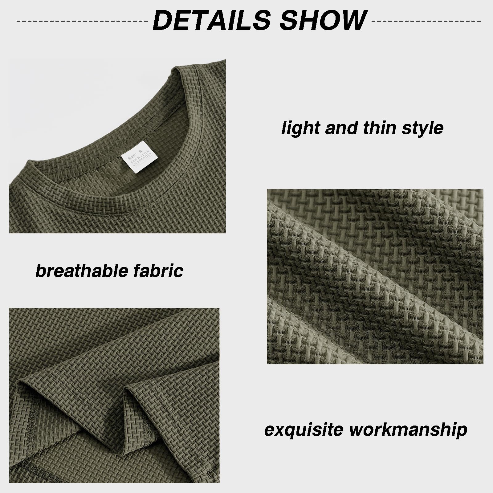 QOSOQ Men's Casual T-Shirts Knit Short Sleeve Crewneck Shirts Casual Stylish Knitted Pullover Tees Top Green