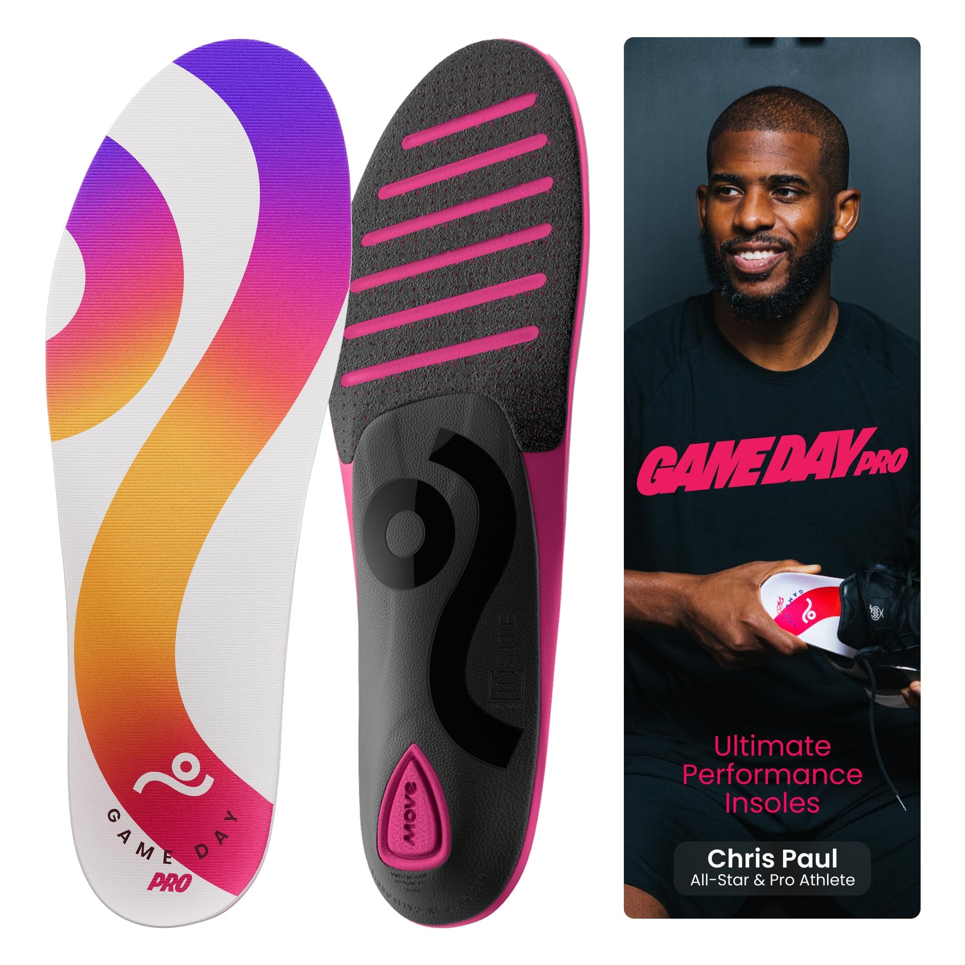 MOVE Game Day Pro- Ultimate Performance Sports Insoles for Basketball, Volleyball, Football, Tennis, Athletics, Baseball, Running, and Active Lifestyle. Extra Shock Absorption (M 9-9.5/WM 10.5-11)