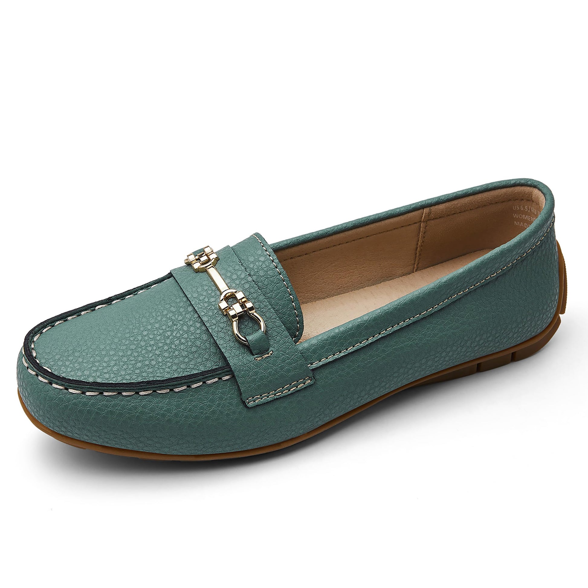 KORDAL Women's Comfortable & Lightweight Green Leather Loafers Slip-Ons Driving Mocs Walking Shoes Cute Business Casual Dress Shoes Work Flats for Women 7.5 M US