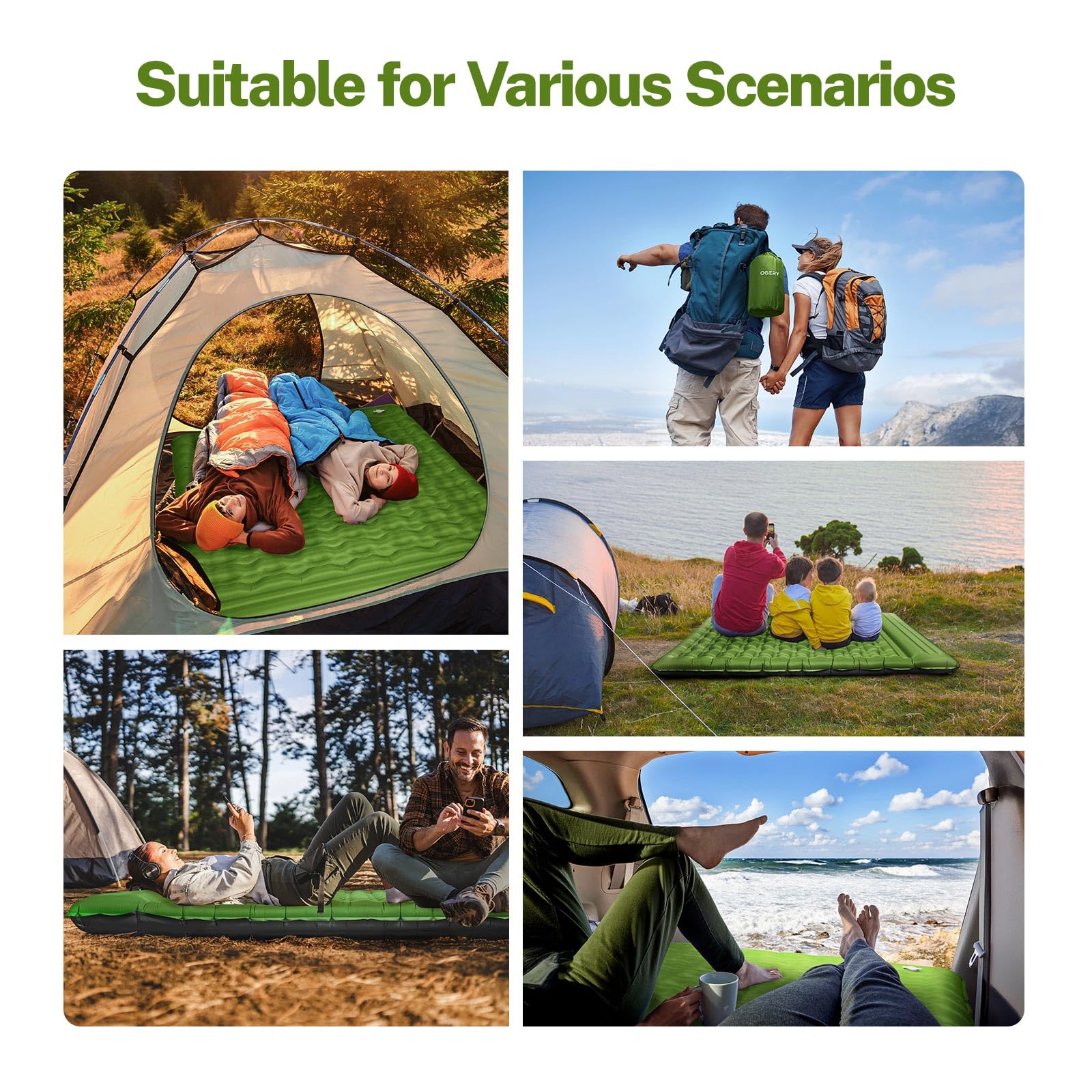 OGERY Sleeping Pad for Camping, 6" Extra-Thick Reinforced Camping Sleeping Pad with Pillows & Built-in Foot Pump, Ultralight Self Inflating Air Mattress Mat for Tent Hiking Essentials Gear