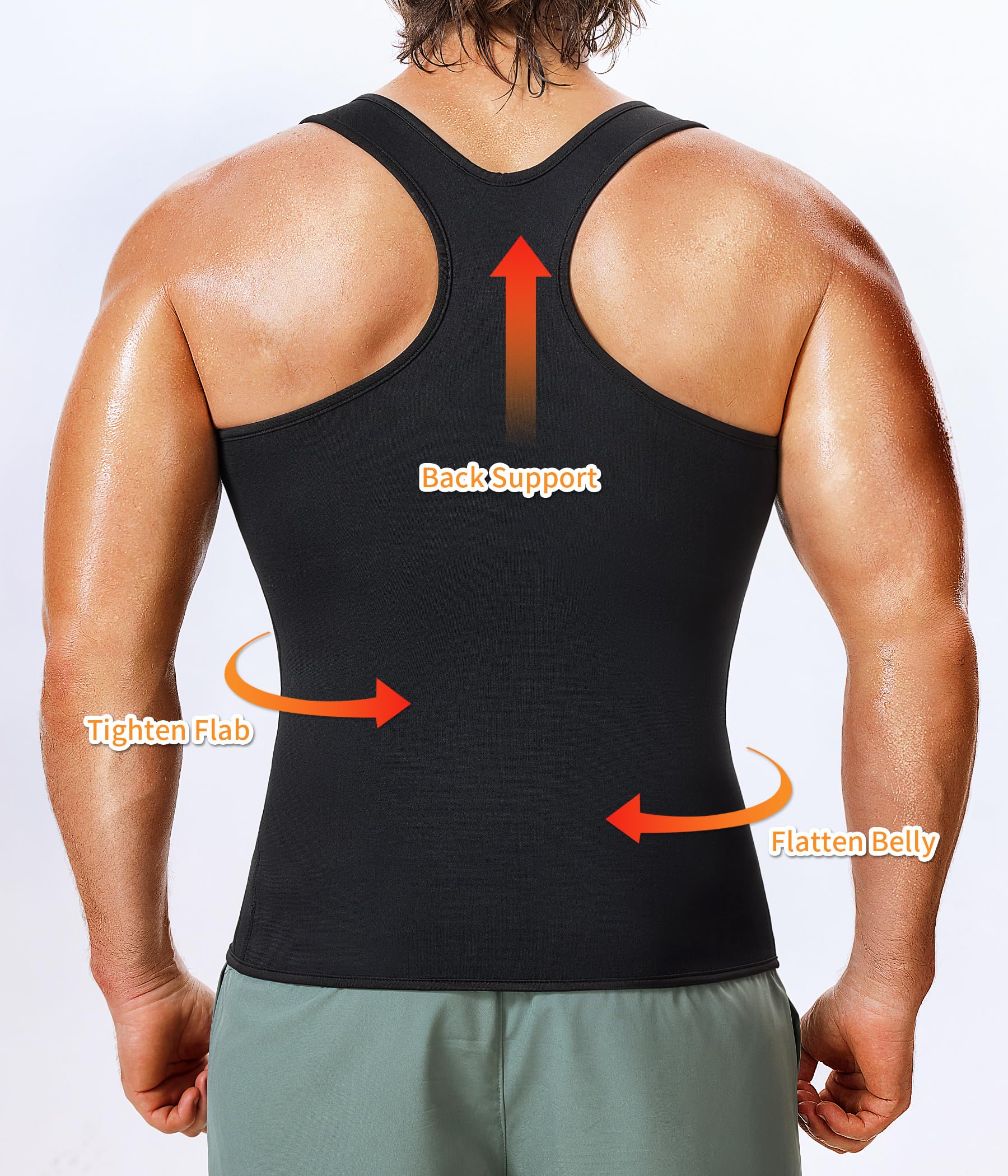 BRABIC Hot Sauna Sweat Suits,Zipper Closure Tank Top Shirt for Weight Lost,Waist Trainer Vest Slim Belt Workout Fitness-Breathable, Neoprene Fabric (Black Sauna Tank Top, L)
