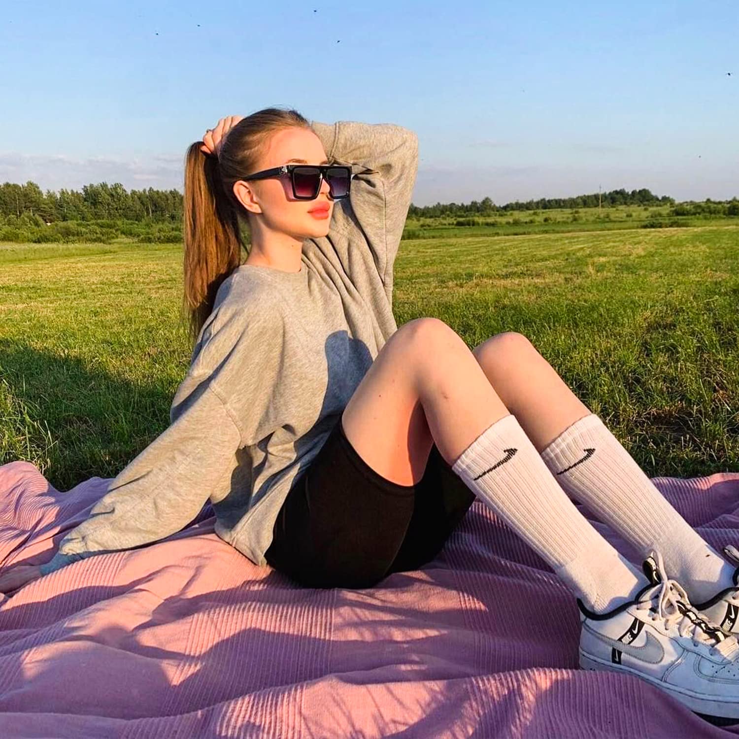 FULLSOFT 4 Pack Biker Shorts for Women – 8" High Waist Tummy Control Workout Yoga Running Compression Exercise Shorts with Pockets(4 Pack Black/Navy Blue/Grey/Pink,Small-Medium)