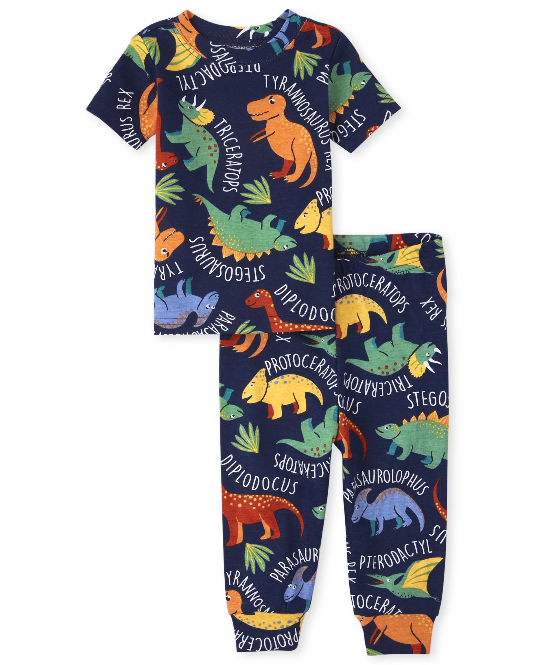The Children's Place Baby Boys And Toddler Snug Fit 100% Cotton Short Sleeve Top Pants 2 Piece Pajama Set, Smart Dinos, 3T US