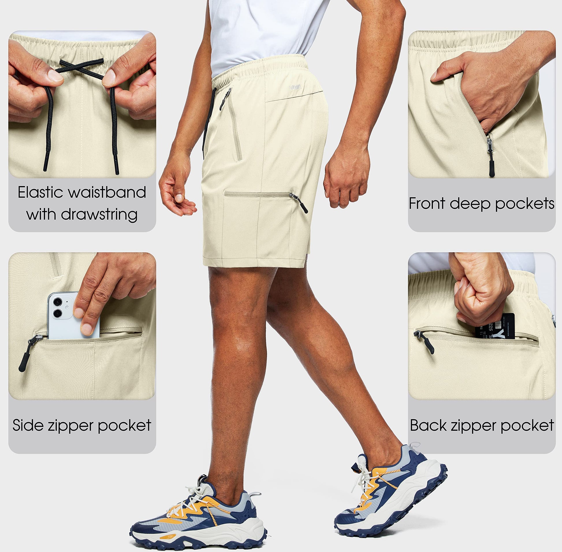 Viodia Men's Hiking Cargo Shorts Stretch Quick Dry Lightweight Workout Shorts for Men Casual Fishing Athletic Shorts with Pockets Khaki