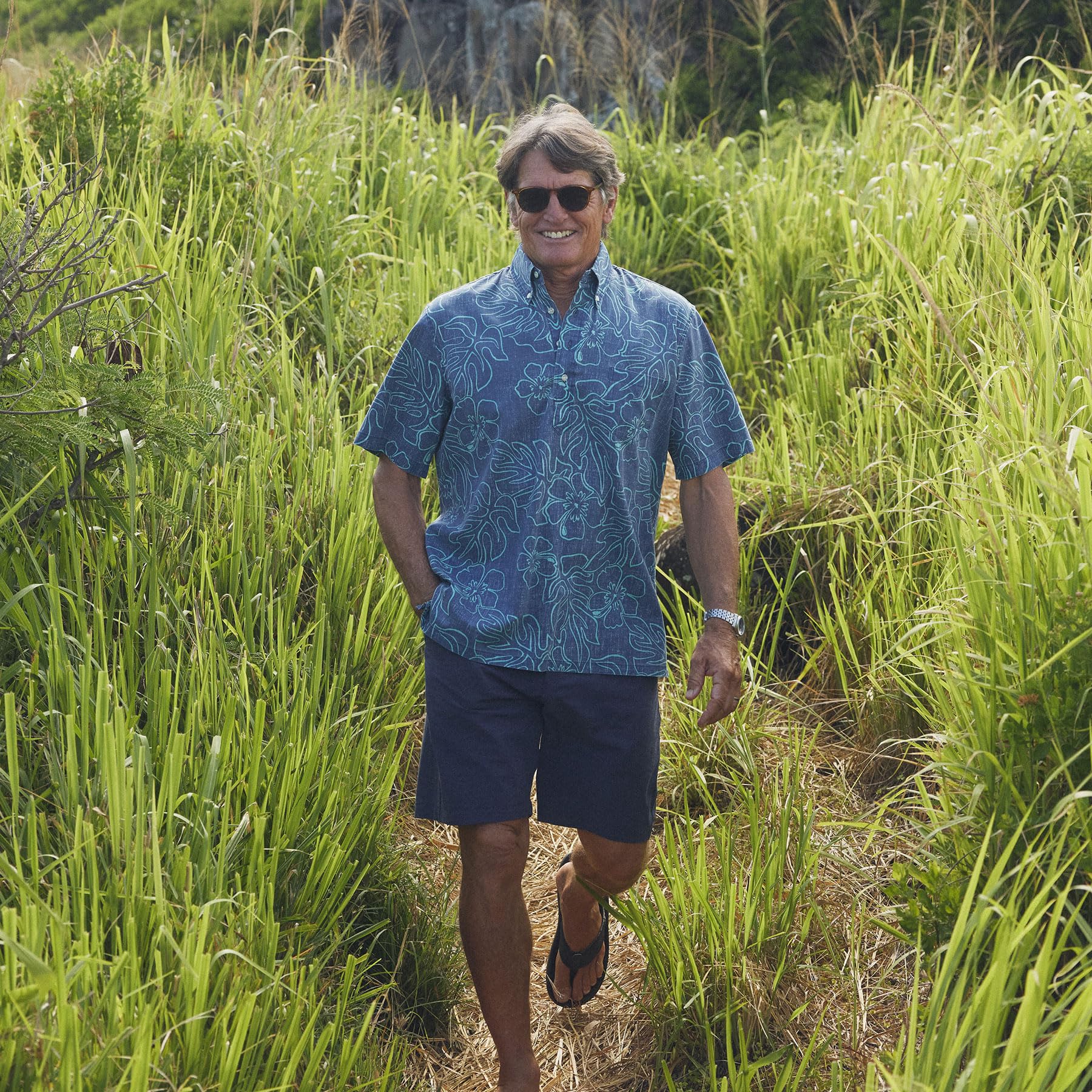 Reyn Spooner Men's Monstera Ink Pullover Tropical Leaves Hawaiian Aloha Shirt, Dress Blues, 3XL