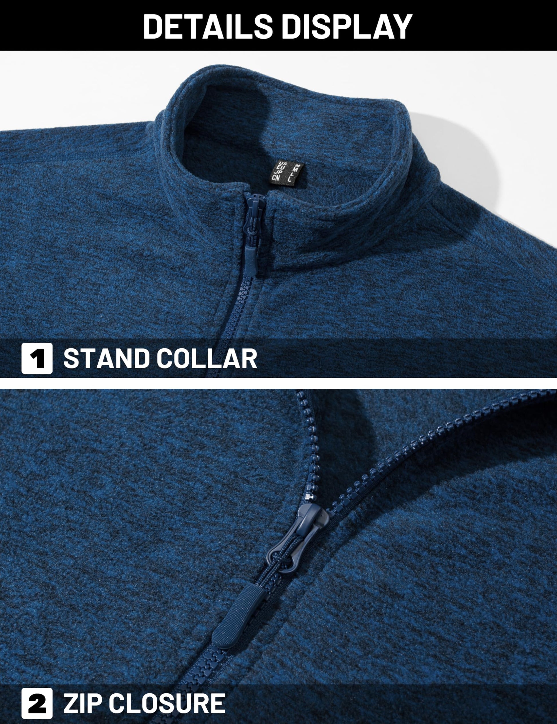 TACVASEN Mens Fleece Jacket for Pullover Lightweight Sweaters Zip Up Warm Jackets Casual Stylish Blue, L
