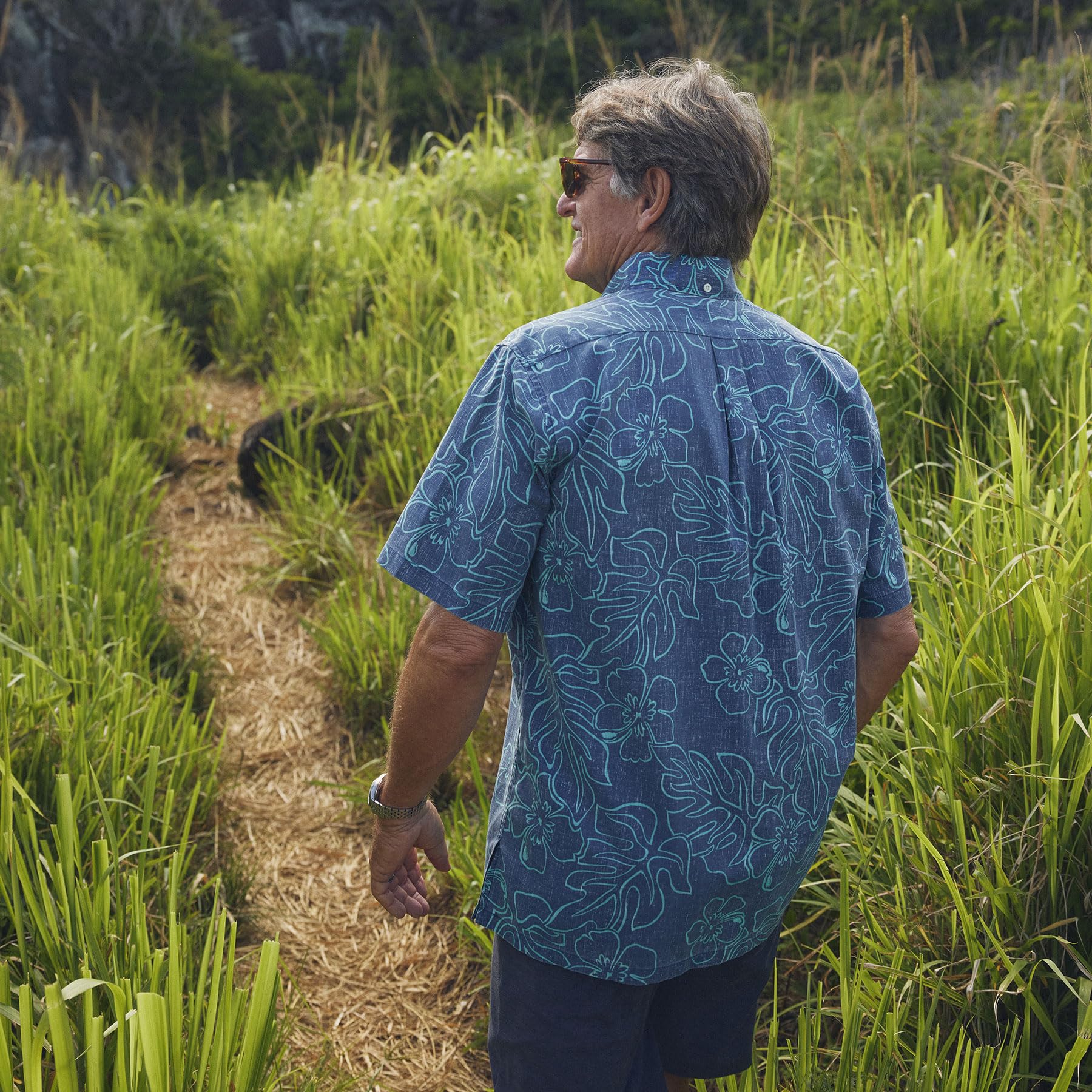 Reyn Spooner Men's Monstera Ink Pullover Tropical Leaves Hawaiian Aloha Shirt, Dress Blues, 3XL
