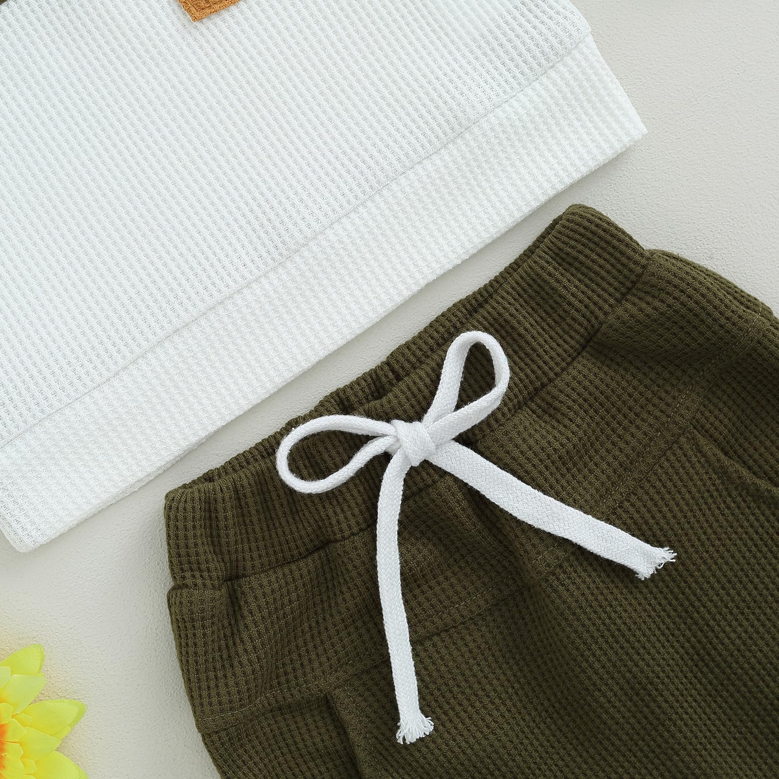 GGBNOMER Toddler Baby Boy Fall Clothes Waffle Contrast Color Sweatshirt Pants Sets Infant Winter Outfits 6 12 18 24 Months (Army Green, 12-18 Months)