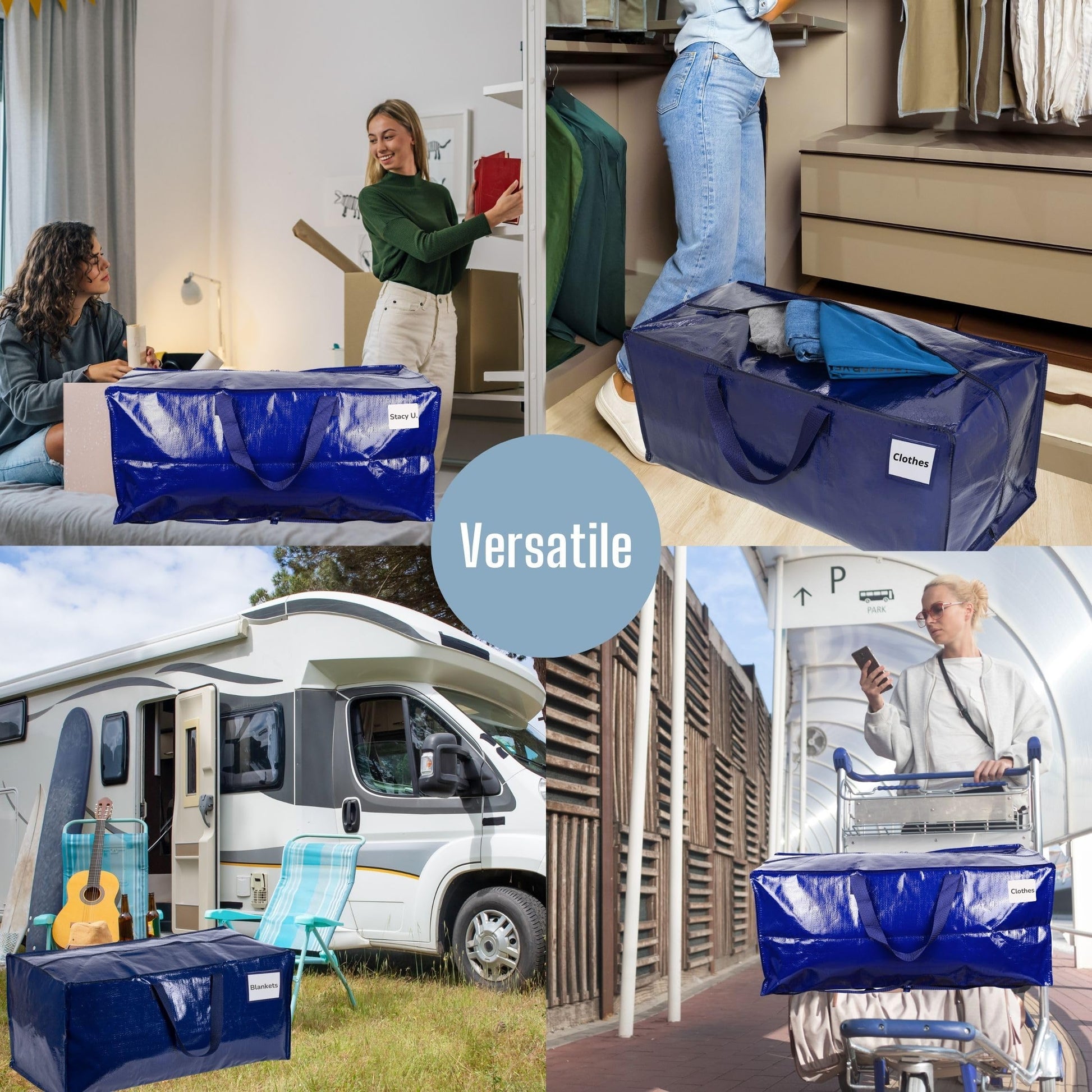 VENO 8 Pack Moving Bags w/Backpack Straps, Heavy Duty, Moving Boxes Alternative, Packing Supplies, Large Storage Totes for Dorm Room Essentials with Zipper for Clothes (Blue, 8 Pack)