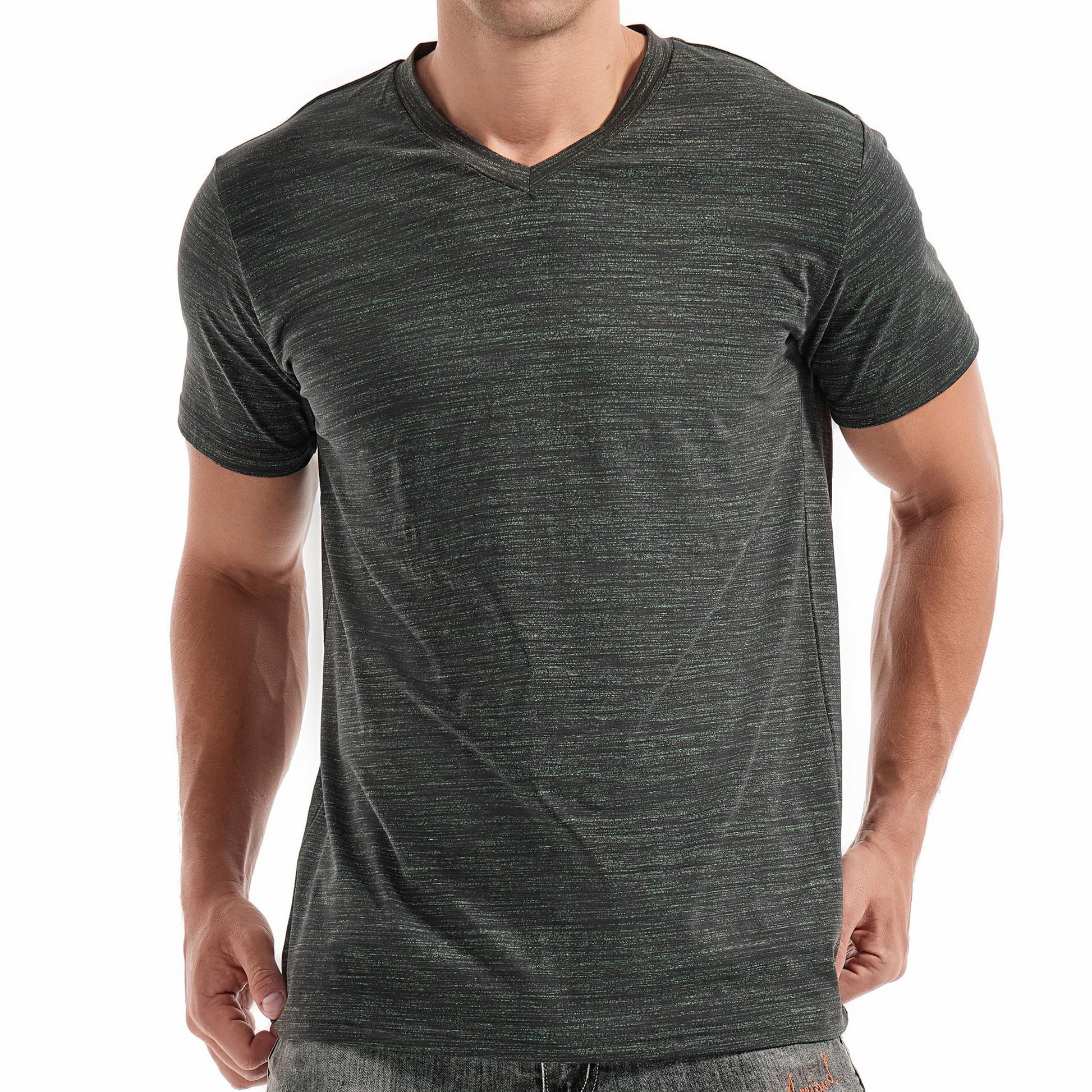 KLIEGOU Men's V Neck T Shirts - Casual Stylish Fitted Tees for Men 1 Black-Green XXL