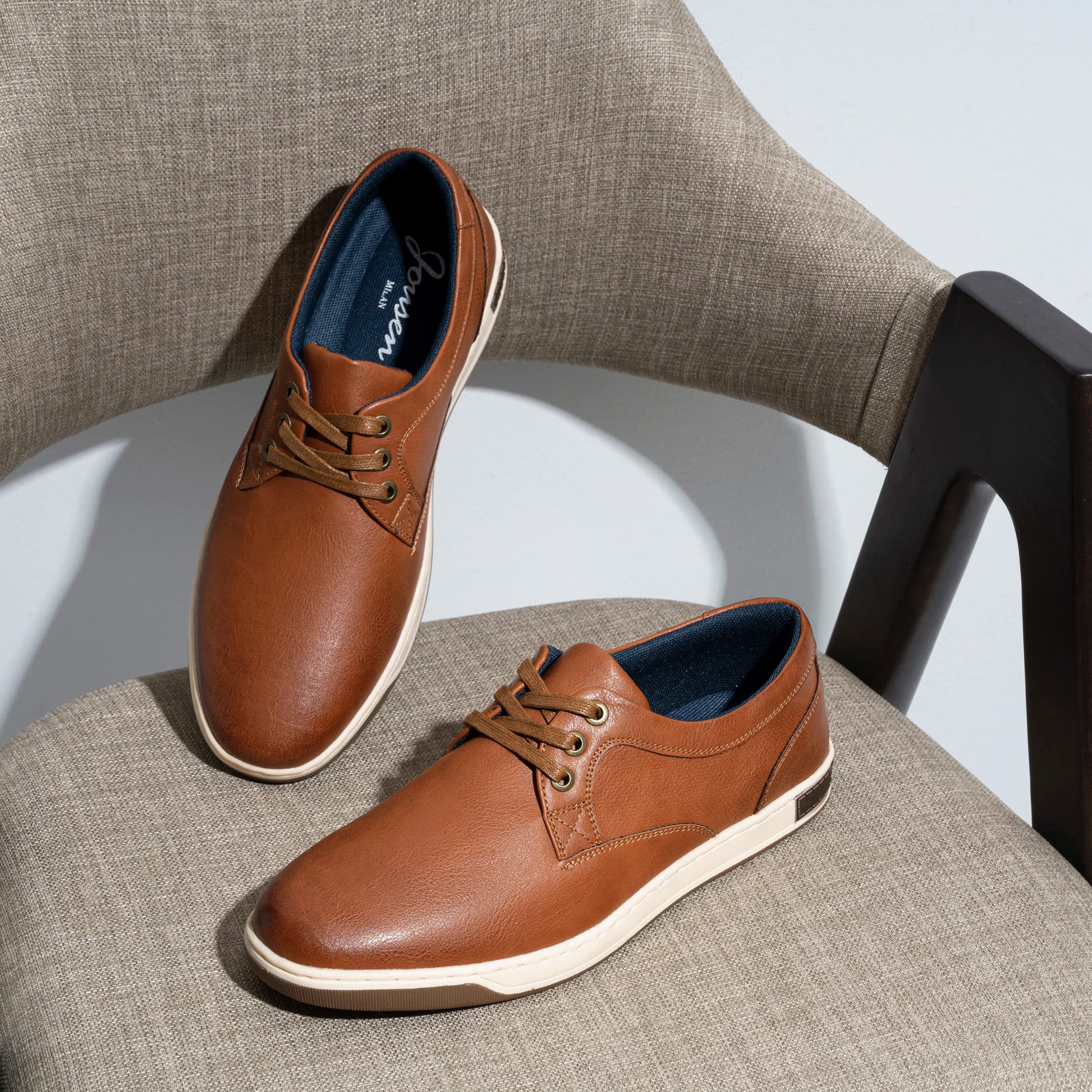 Jousen Men's Casual Shoes Memory Foam Mens Fashion Sneakers 3 Eyelets Business Dress Sneaker (A81Q06 Yellow Brown 10)