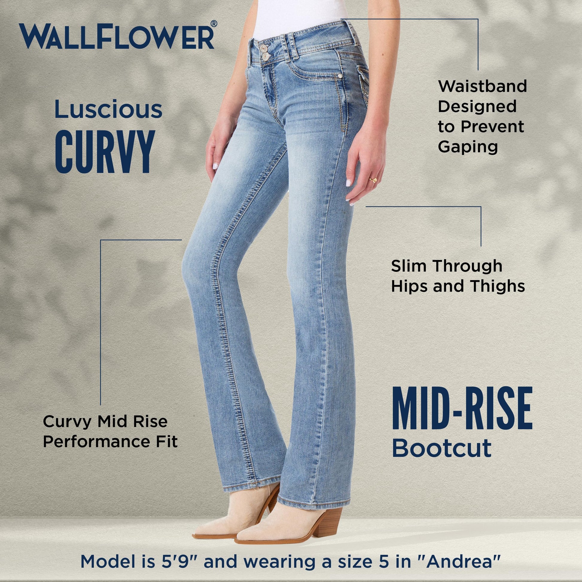 WallFlower Women's InstaStretch Luscious Curvy Bootcut Jeans, Andrea, 9