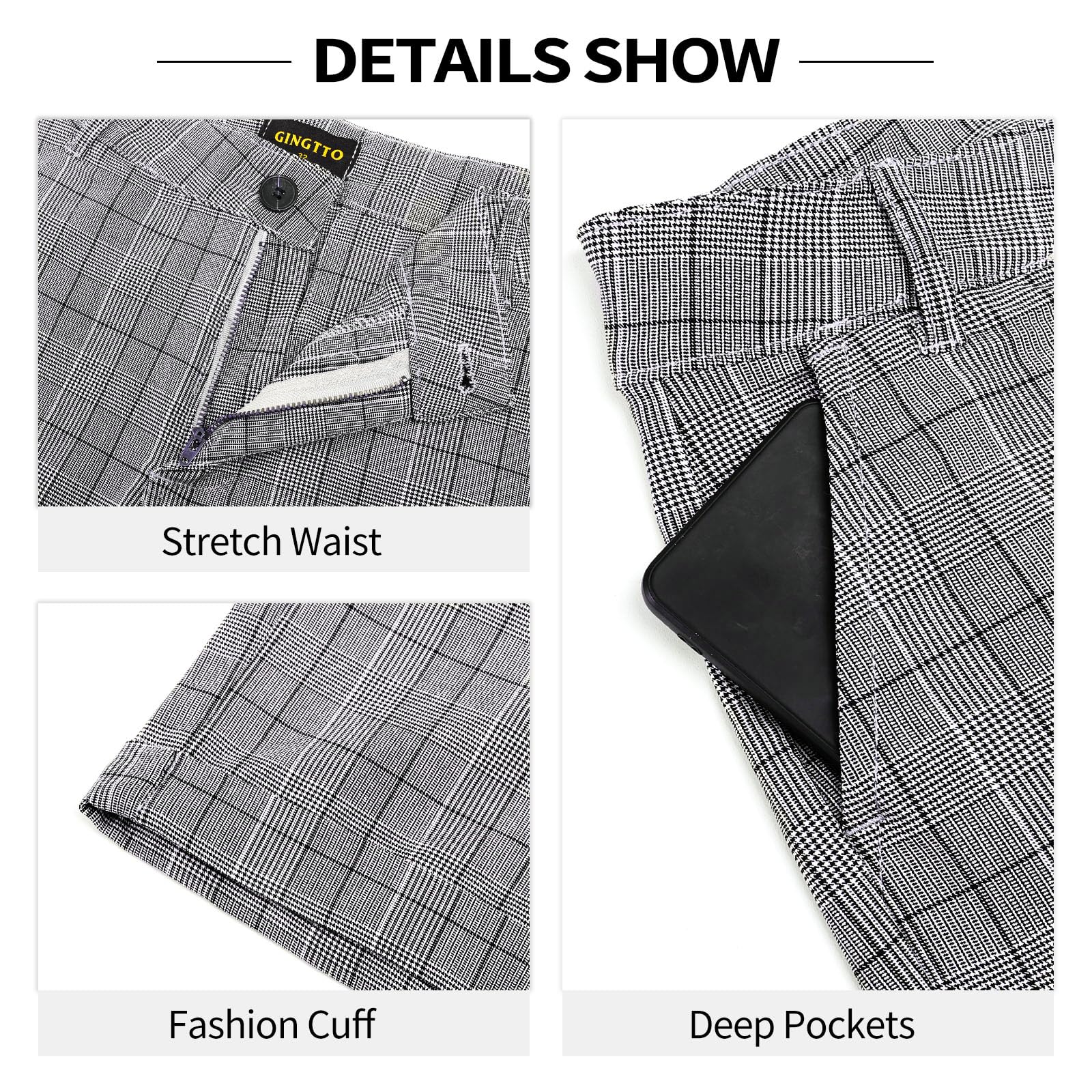 Mens Plaid Shorts Slim Fit Summer Casual Chino Short Pants (32, Grey Checked)