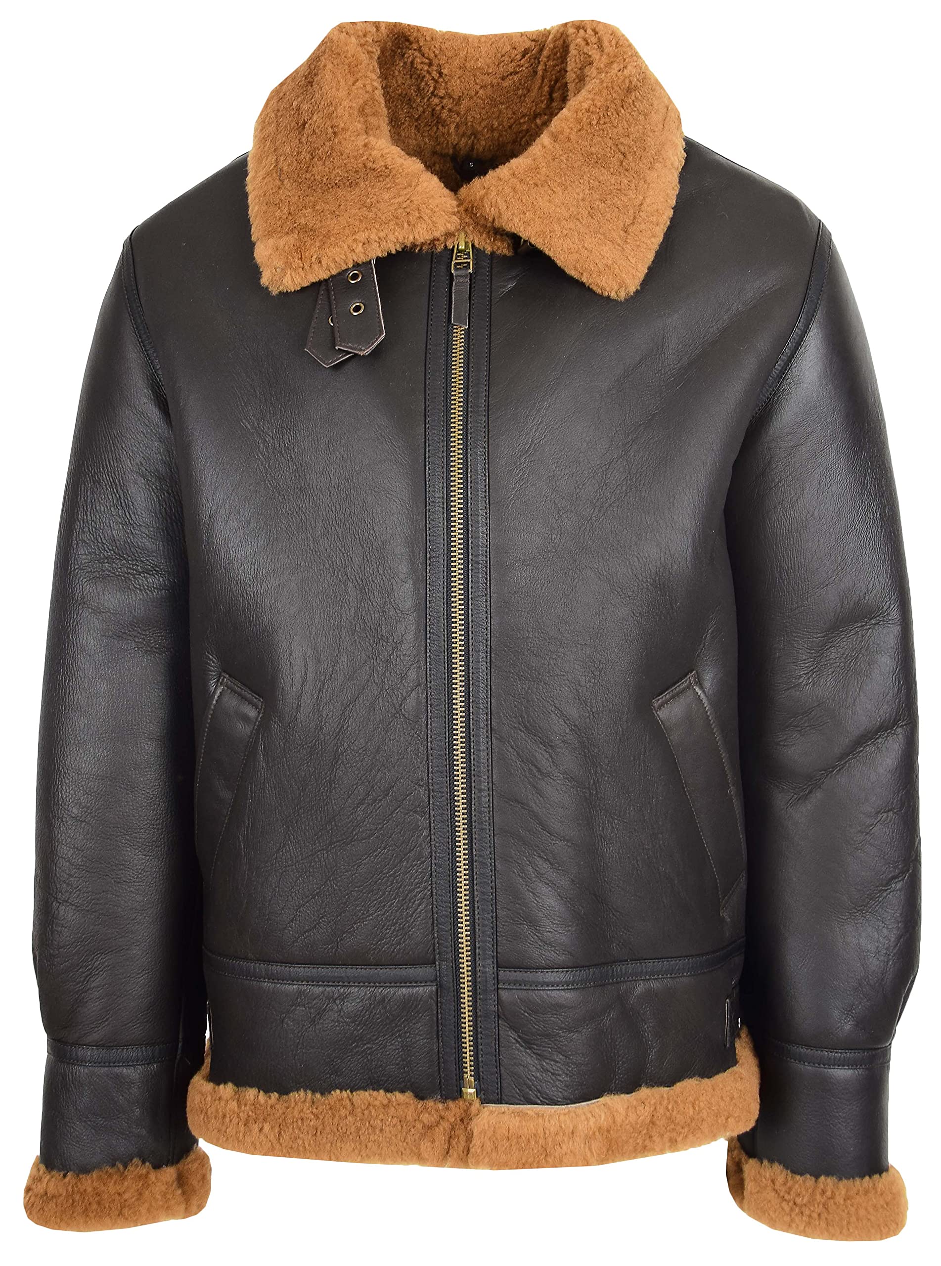 Mens B3 Sheepskin Jacket Detachable Hoodie Shearling Ruben Brown Ginger (2XL)