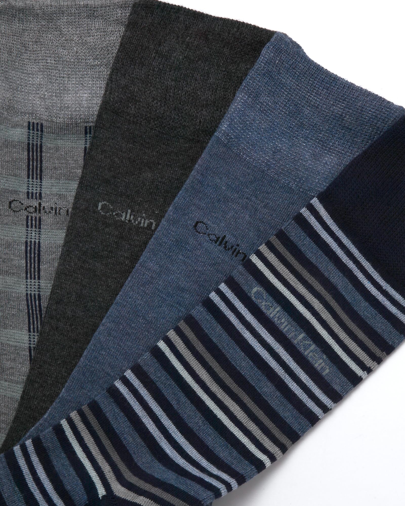 Calvin Klein Men's Dress Socks - 4 Pack Soft Cotton Blend, Striped Crew Socks - Casual Long Work Socks for Men (Sizes: 7-12), Size 7-12, Navy Assorted