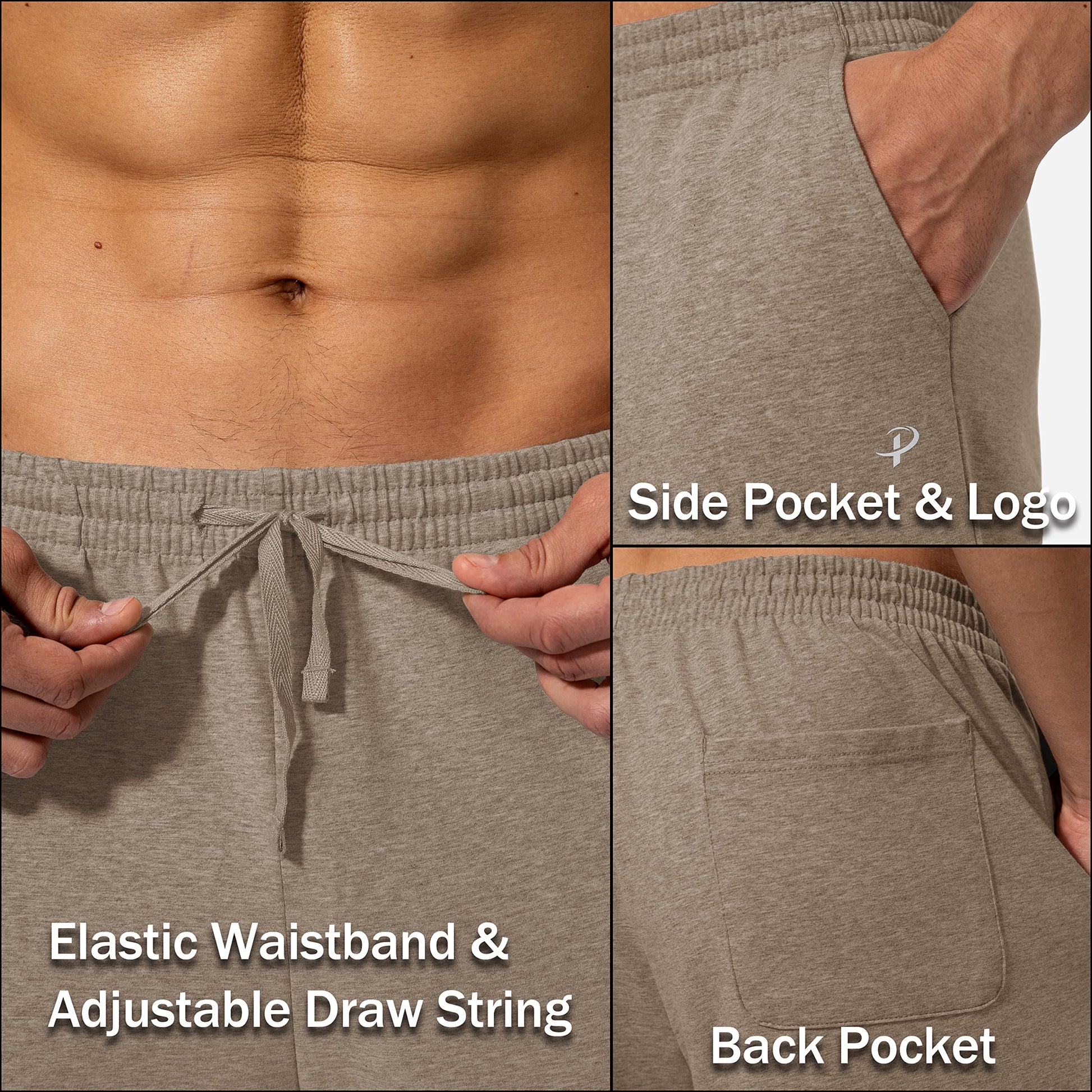 Pudolla Men's Cotton Yoga Sweatpants Athletic Lounge Pants Open Bottom Casual Jersey Pants for Men with Pockets (Khaki X-Large)