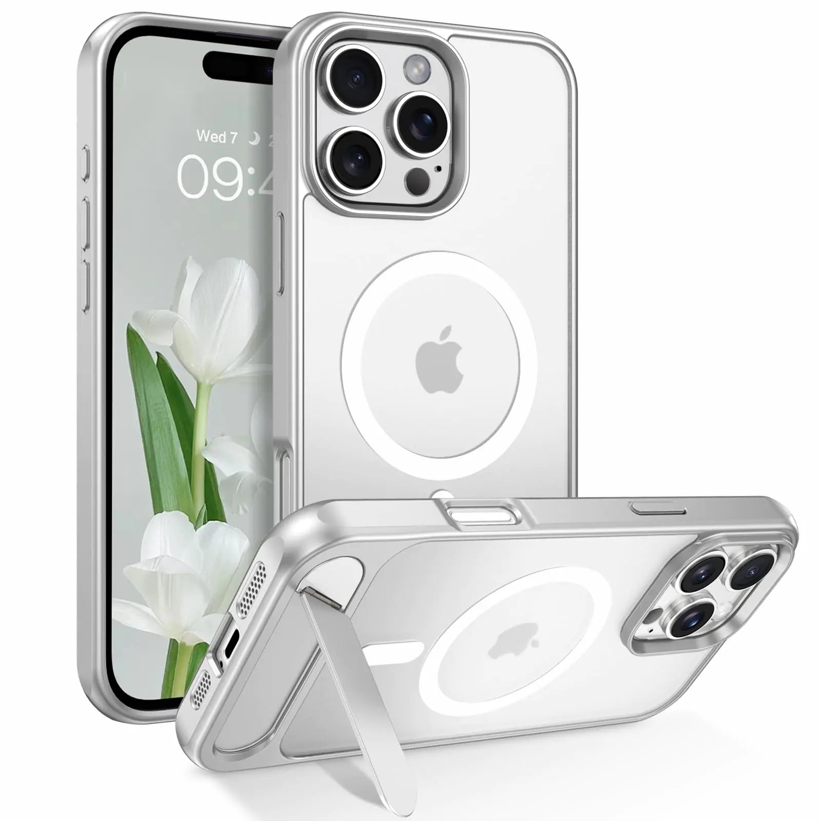 GUAGUA for iPhone 16 Pro Case with Stand iPhone 16 Pro Magnetic Case with Foldable Invisible Stand Translucent Matte Back Slim Shockproof Protective Kickstand Case for iPhone 16 Pro White