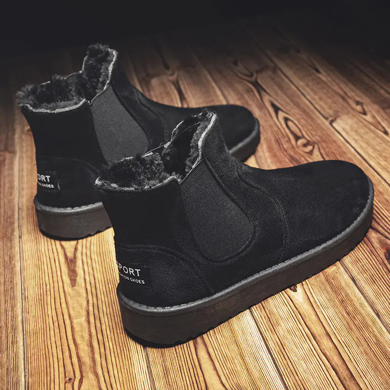 Men's Leather Ankle Boots with Warm Fur for Winter