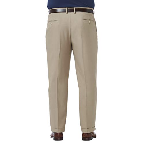 Haggar Men's Premium Comfort Classic Fit Pleat Front Pant Reg. and Big & Tall Sizes, Medium Khaki Bt, 50W x 29L