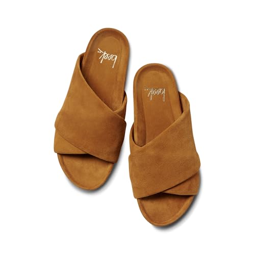 beek Kea Suede Slide Sandal for Women, Carmel, Slip-On Design, Features Suede-Wrapped Memory Foam Upper & Sole with Molded Arch, Size 9