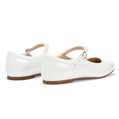 CosyFever Women's Flats Dressy Mary Jane Ballet Shoes Closed Toe for Casual Business Office - White 6.5 B(M) US